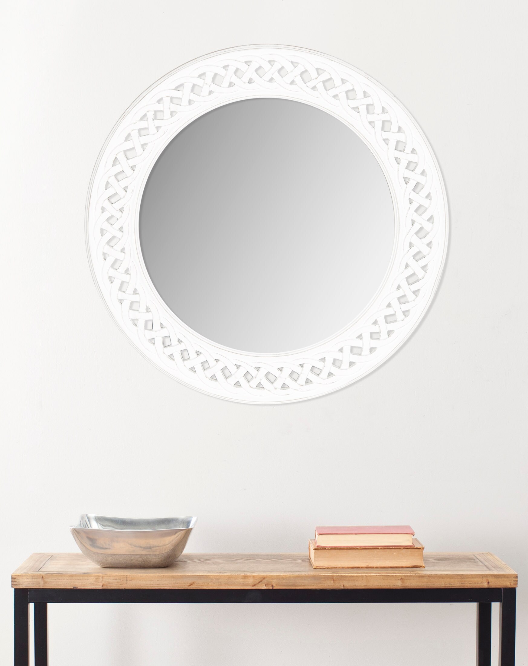 Safavieh MIR5005D Braided Chain 24-in W x 24-in H Round White Framed Wall Mirror
