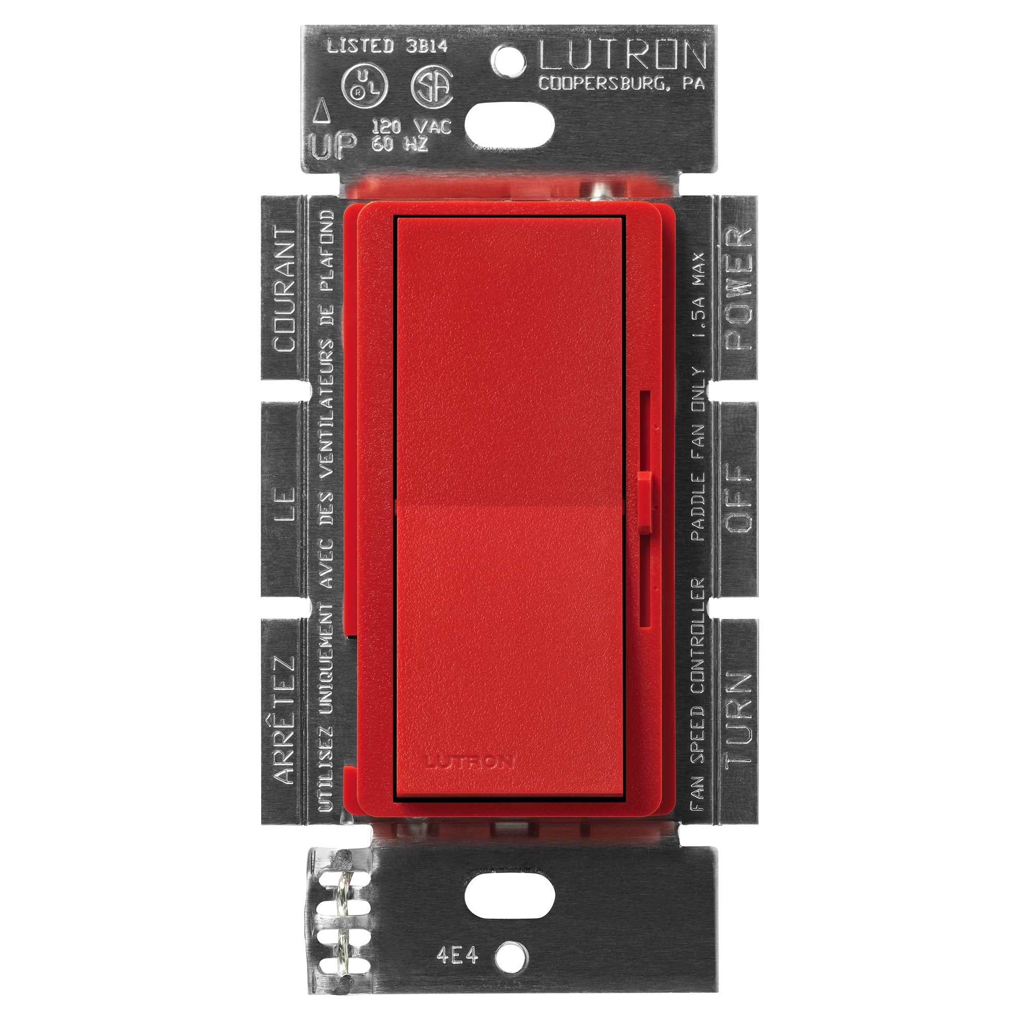 Lutron DVSCFSQ-F-SR Diva Fan Control 1.5 -Amp 3-speed Rocker Fan Control Signal Red