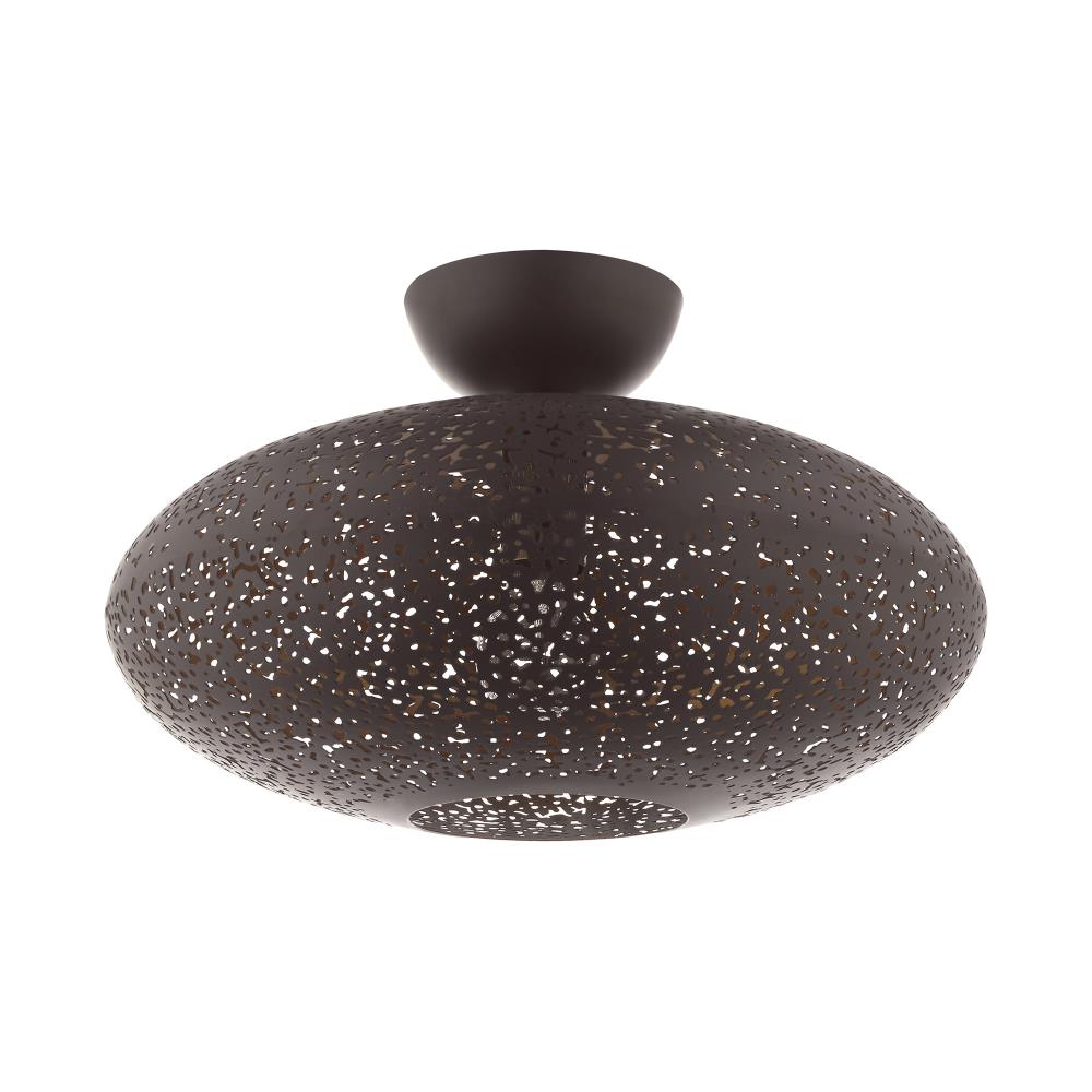 Elegant Bronze and Crystal 1-Light Semi-Flush Mount
