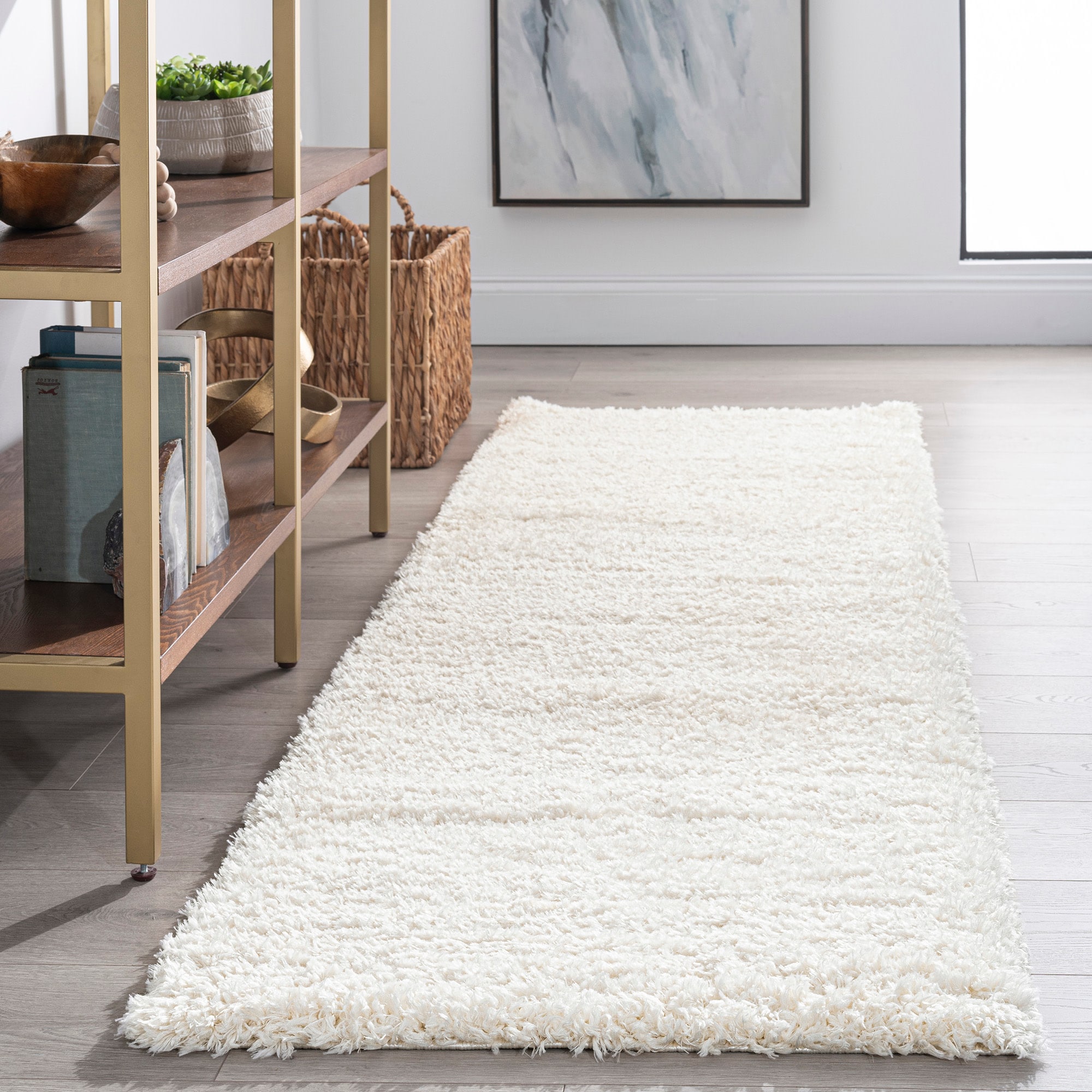 Tayse HEA1028 2X8 Heavenly Shag 2 x 8 (ft) Loomed Polyester White Rectangular Indoor Runner rug