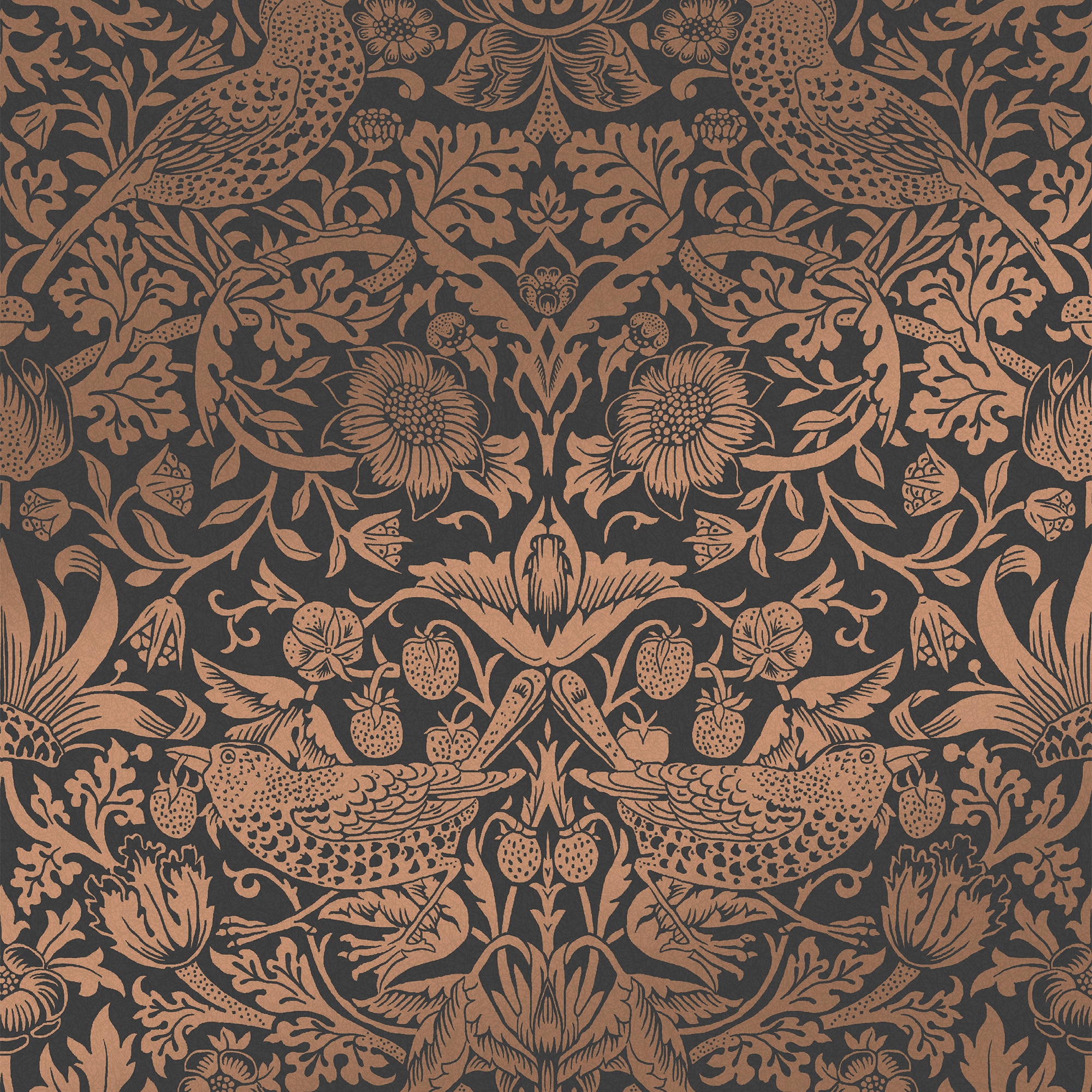 Strawberry Thief Charcoal and Copper Vinyl Wallpaper Double Roll