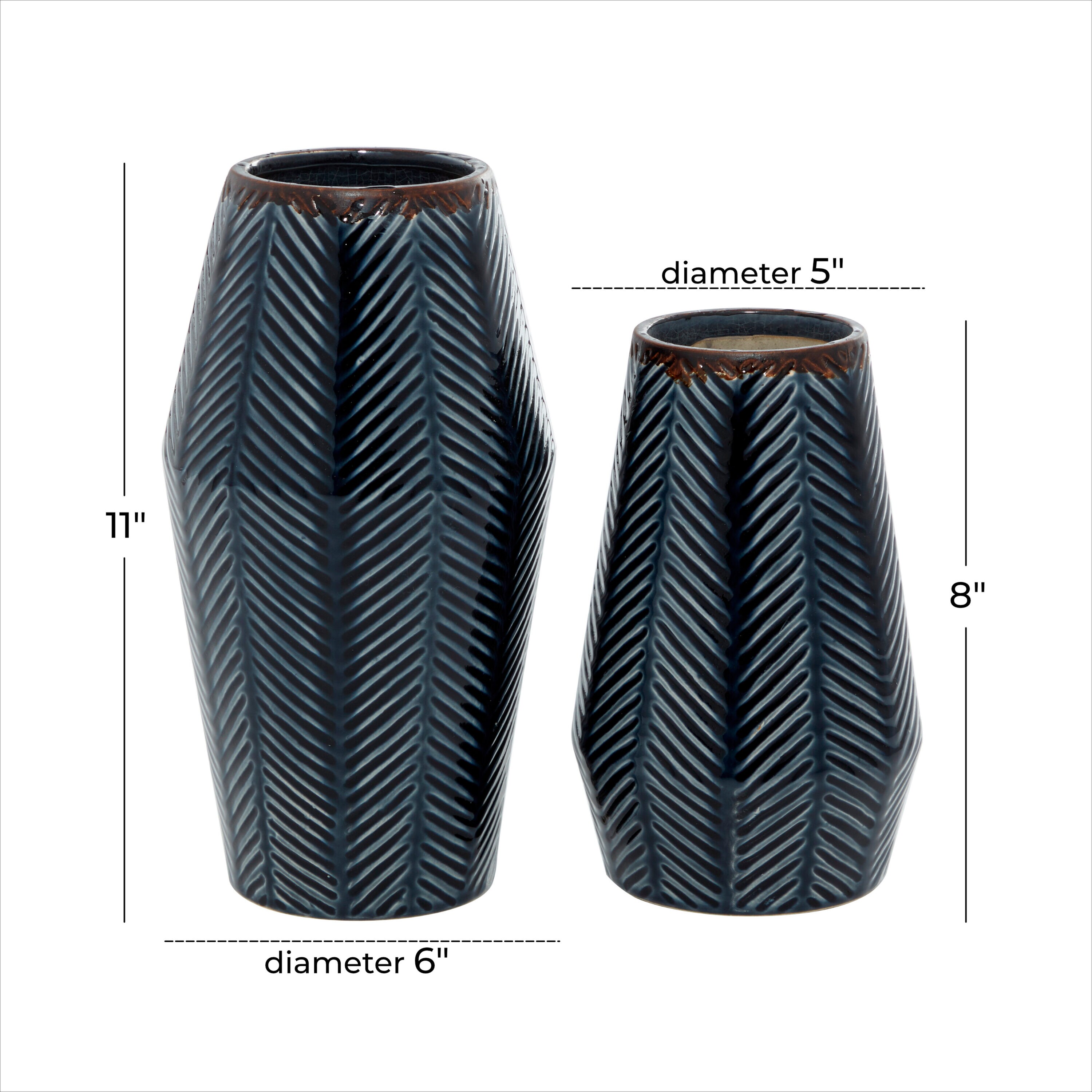 Dark Blue Chevron Ceramic Table Vase Set, 2-Piece