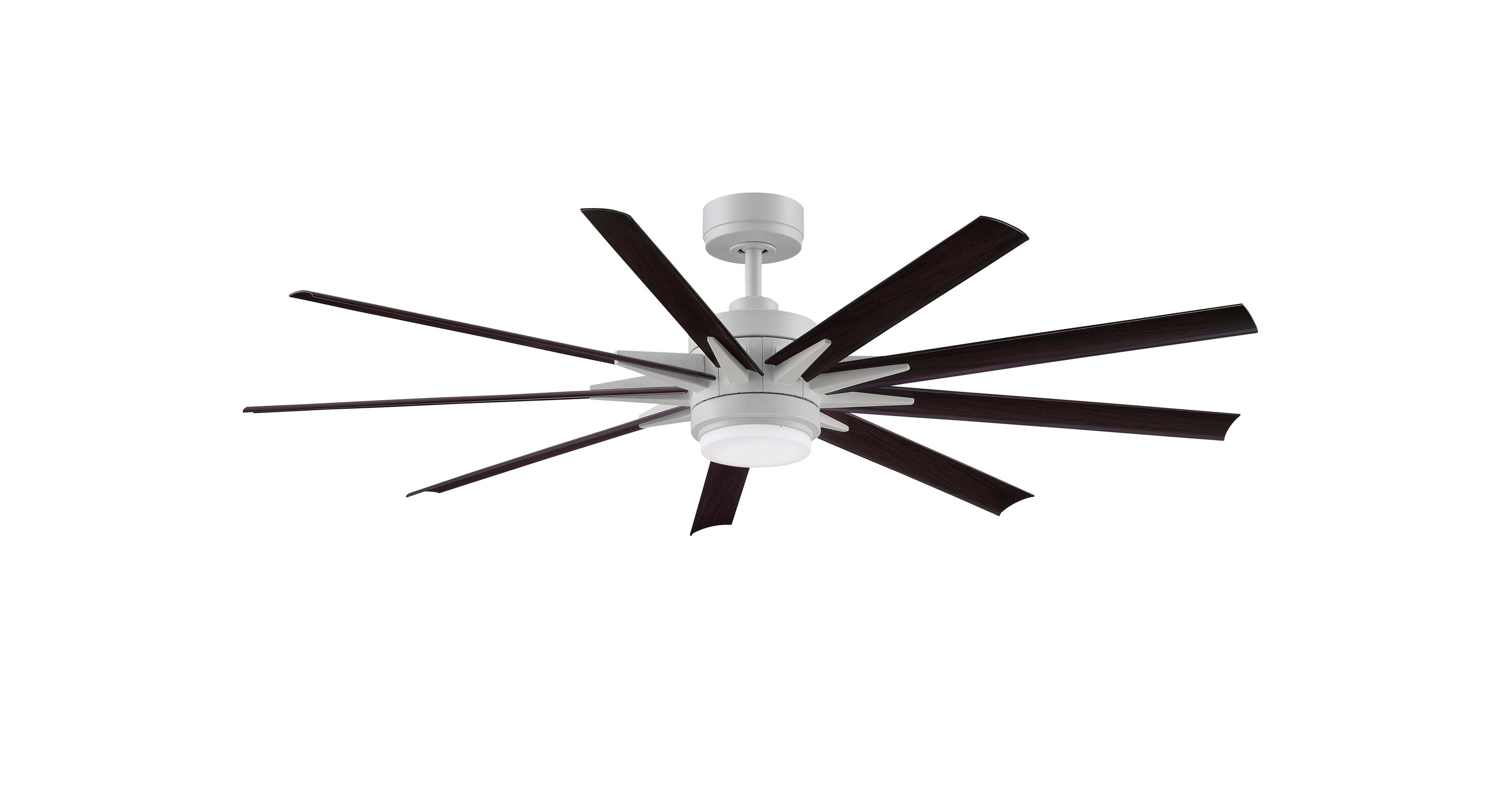 Odyn Custom 64-in Matte White Color-changing LED Indoor/Outdoor Smart Ceiling Fan with Light Remote (9-Blade) Walnut | - Fanimation FPD8152MWW-64DWAW