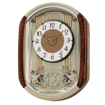 Seiko Gold-tone Metallic and Faux Beryl Wood Oval Wall Clock with LED Lights and Melodies - 20.8-in Resin Indoor Clock with Battery Included Lowes.com