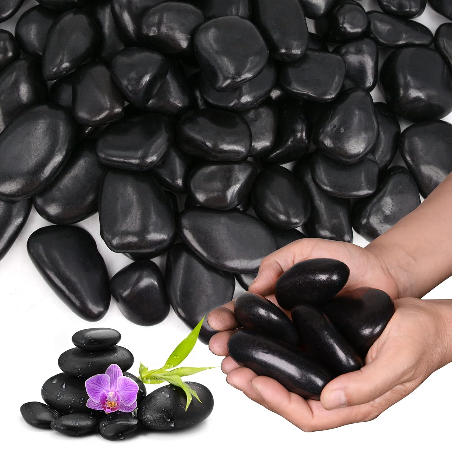 FANTIAN 20 lb Black Polished River Rock Landscaping Pebbles 1-2 Inch Decorative Stones for Garden Planters Aquariums and Outdoor Use