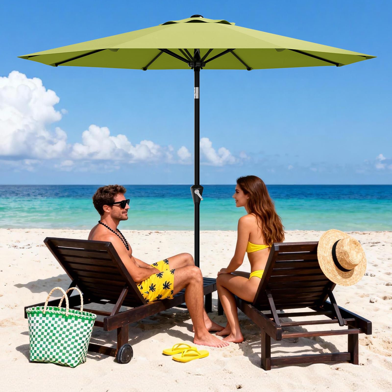 Garvee - 10FT Patio Umbrella Outdoor Table Umbrella with Crank Lift and Push Button Tilt 8 Ribs U...