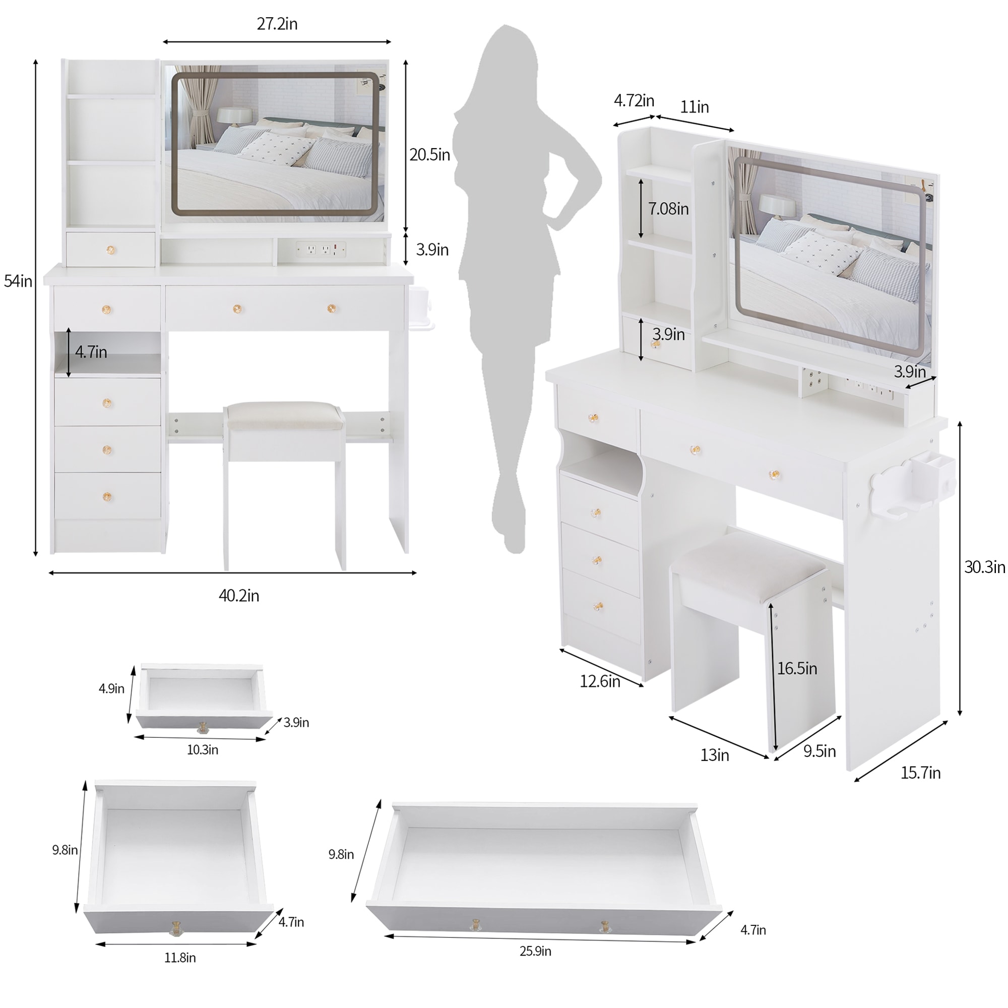 Homy Casa MORY WHITE Bedroom-Vanities - View #2