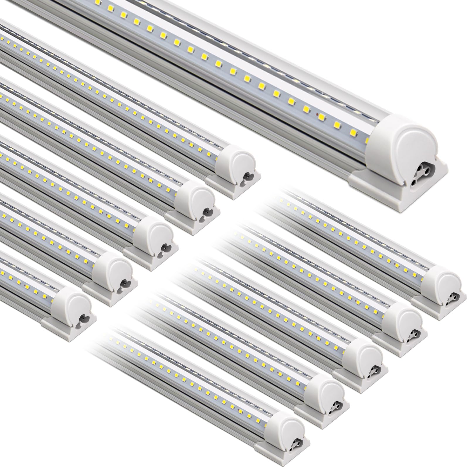 Oyezvary  T8 LED Shop Light 6FT 60W 8500LM 6500K Clear Cover V-Shape LED Light Fixture for Garage Workshop Basement Warehouse 10 Pack