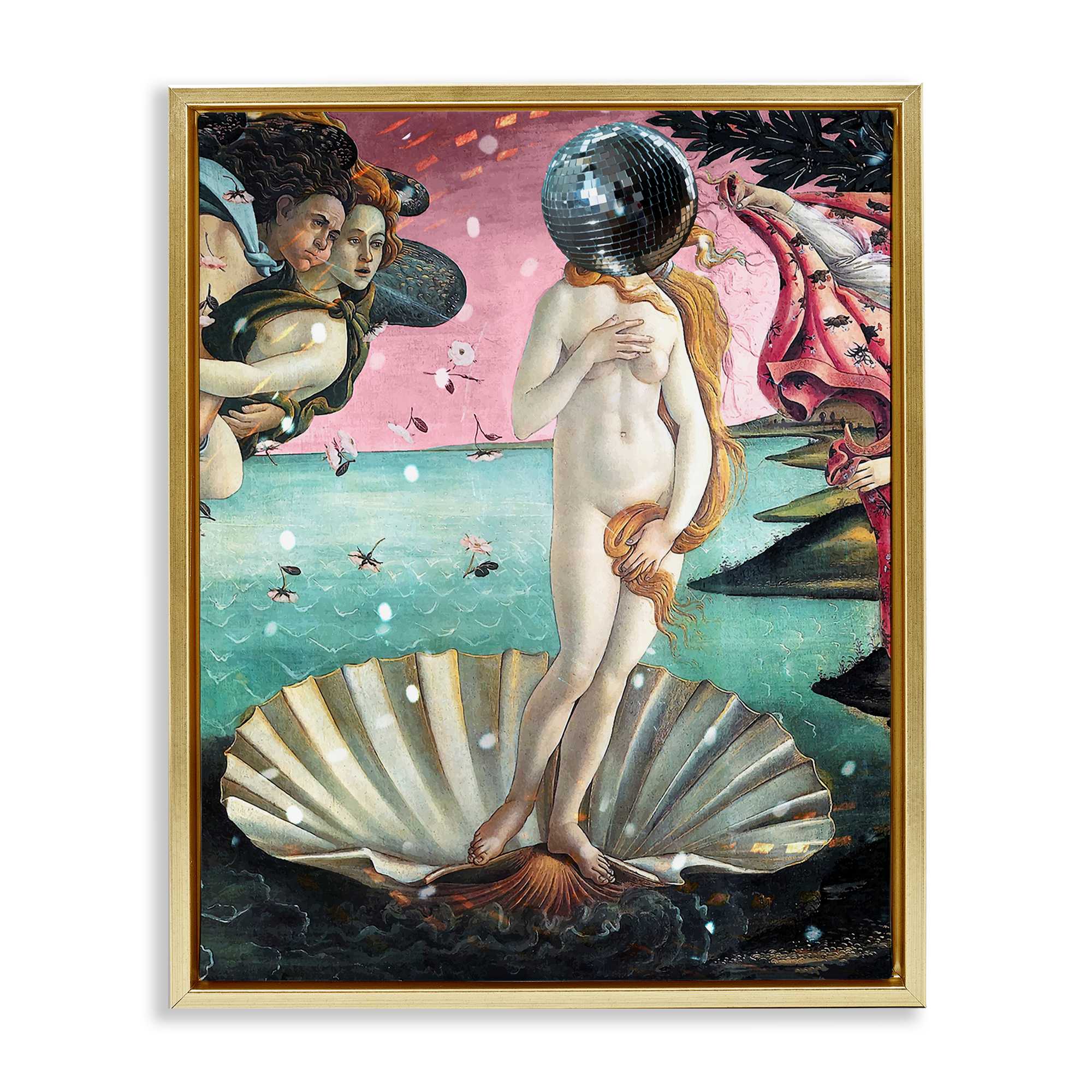 Stupell Industries BT-104-FFG-24X30 Classic Clamshell with Disco Ball Gold Framed Floater Canvas Wall Art By Lil' Rue 25 x 31
