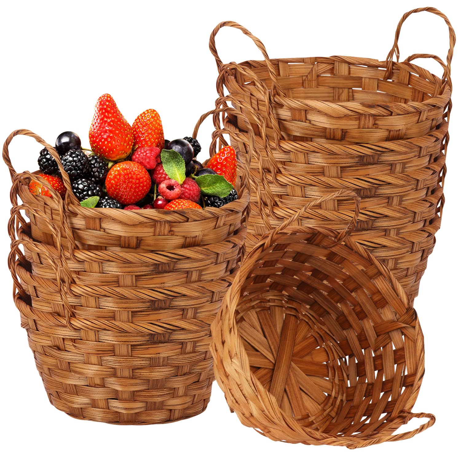 AKSCYZM  10 Pack Seven Inch Round Bamboo Woven Fruit Baskets with Ear Handles Small Bamboo Wicker Gift Baskets for Kitchen Restaurant and Holiday