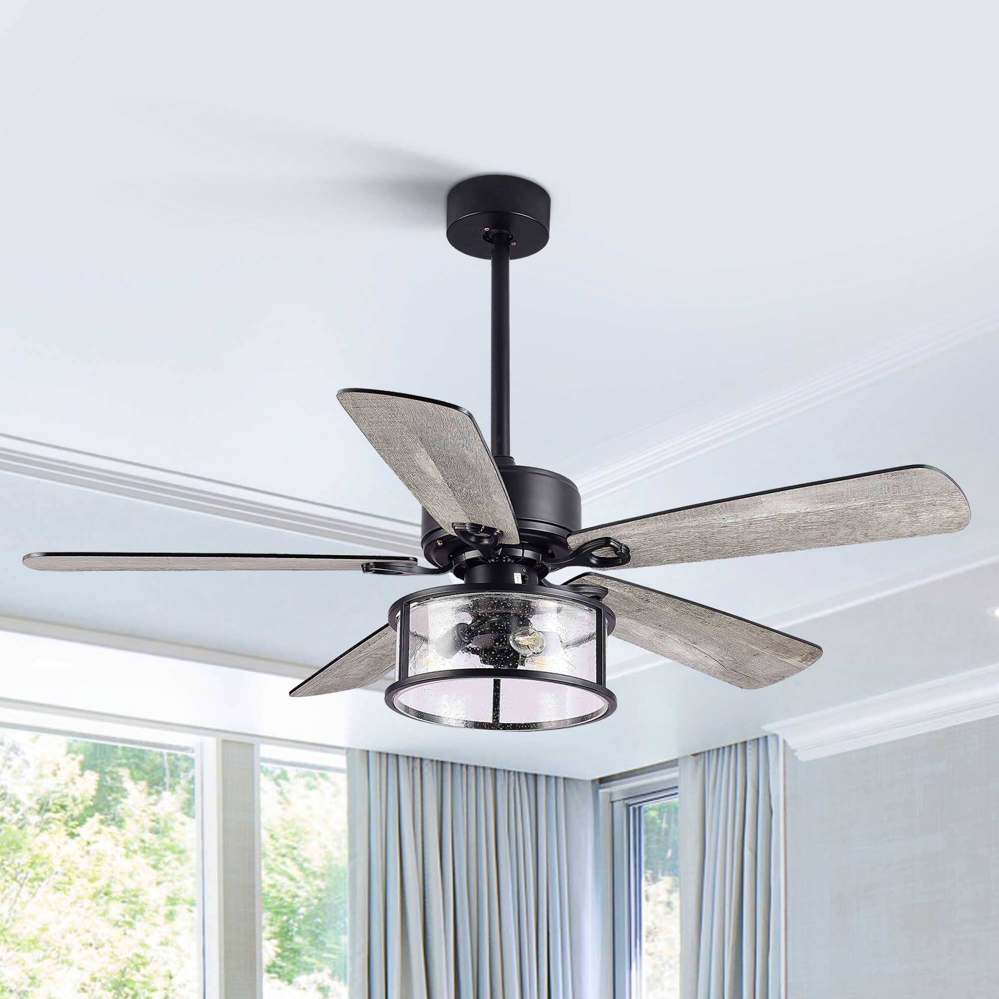 Breezary 52-in Black with Gray Blades LED Indoor/Outdoor Ceiling Fan ...