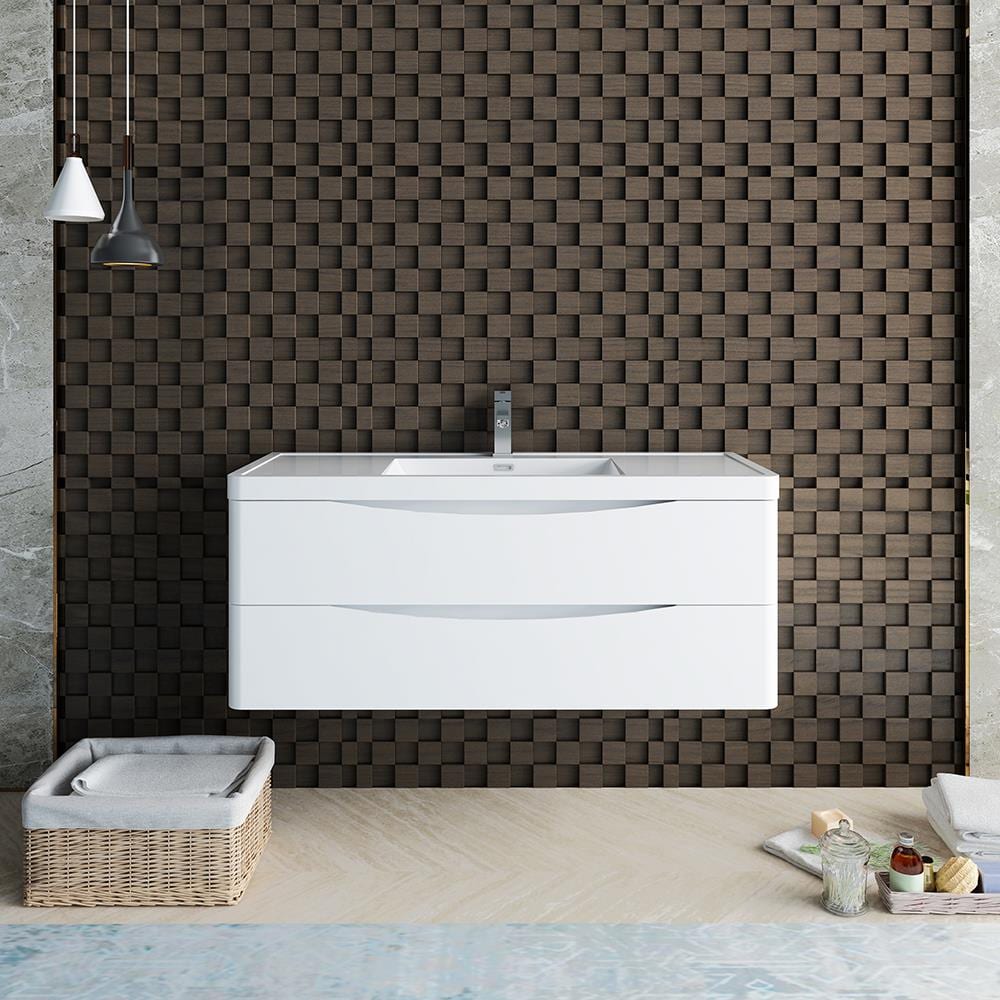 Fresca FCB9048WH-I Tuscany 48-in Glossy White Single sink Floating Bathroom Vanity with White Acrylic Top