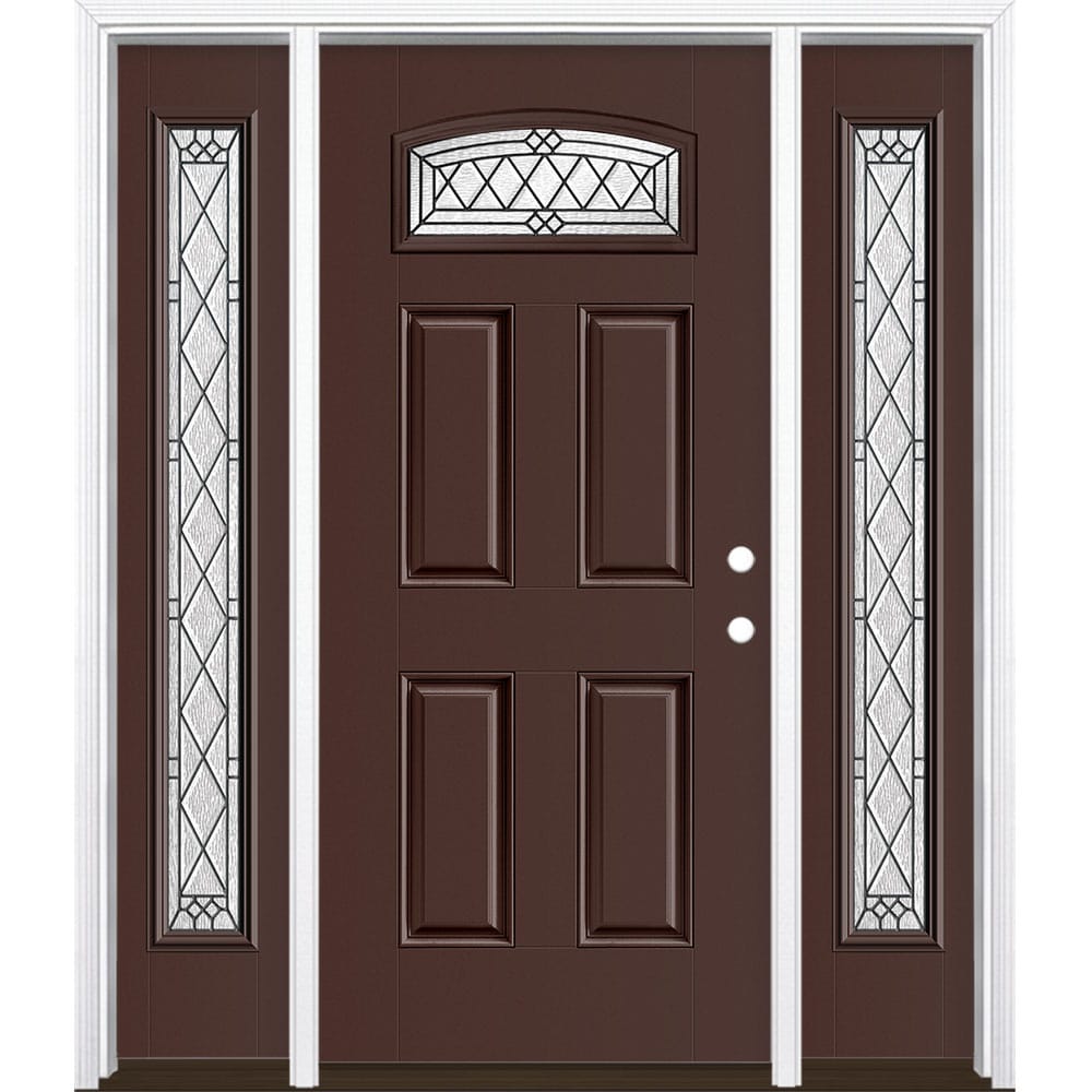 Masonite 3350116 Alston 64-in x 80-in x 4-9/16-in Fiberglass 1/4 lite Left-hand inswing Chocolate Painted Prehung Front Door with Sidelights with Brickmould Insulating core