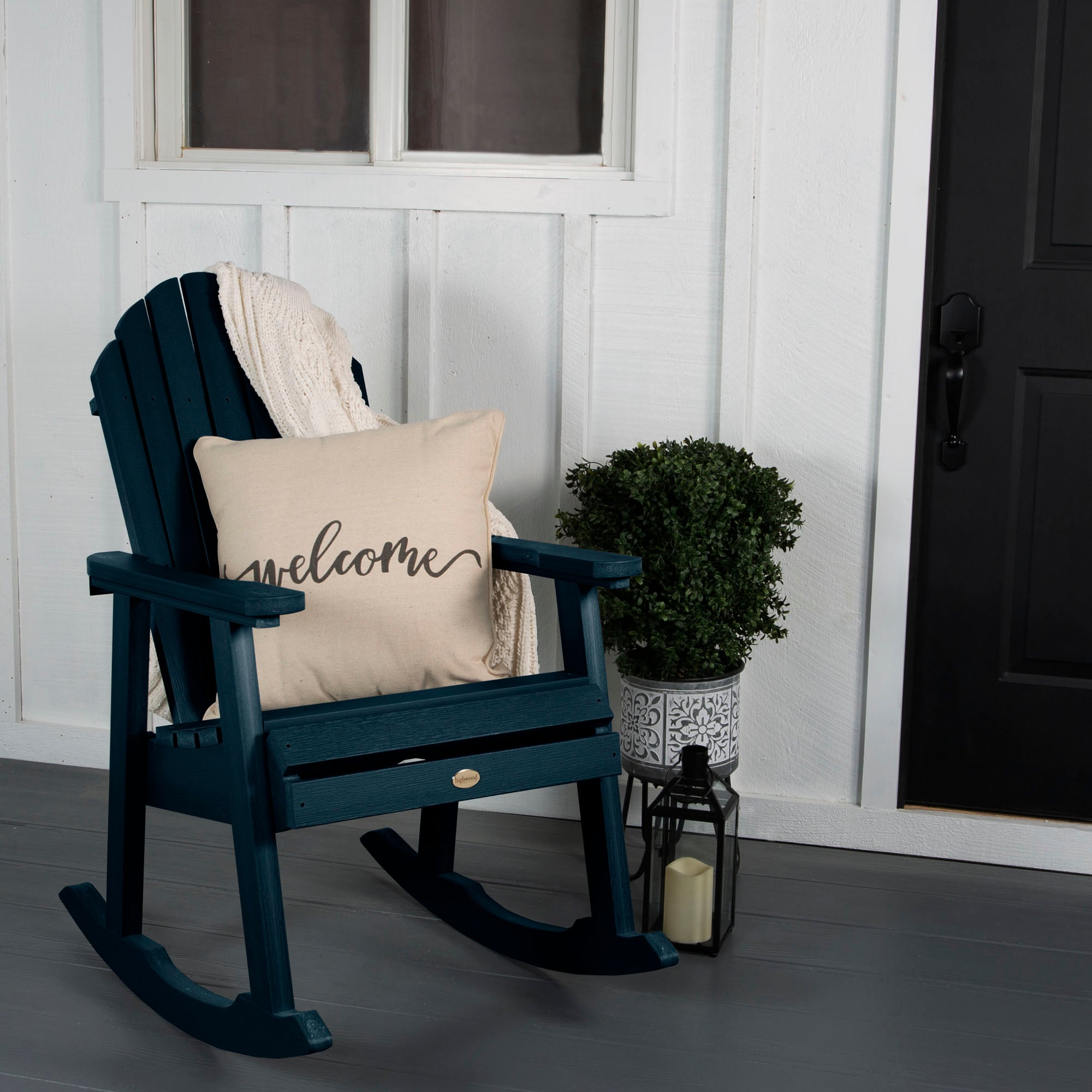 highwood AD-RKCH6-FBE Hamilton Federal Blue Poly-lumber Frame Rocking Chair with Slat Seat