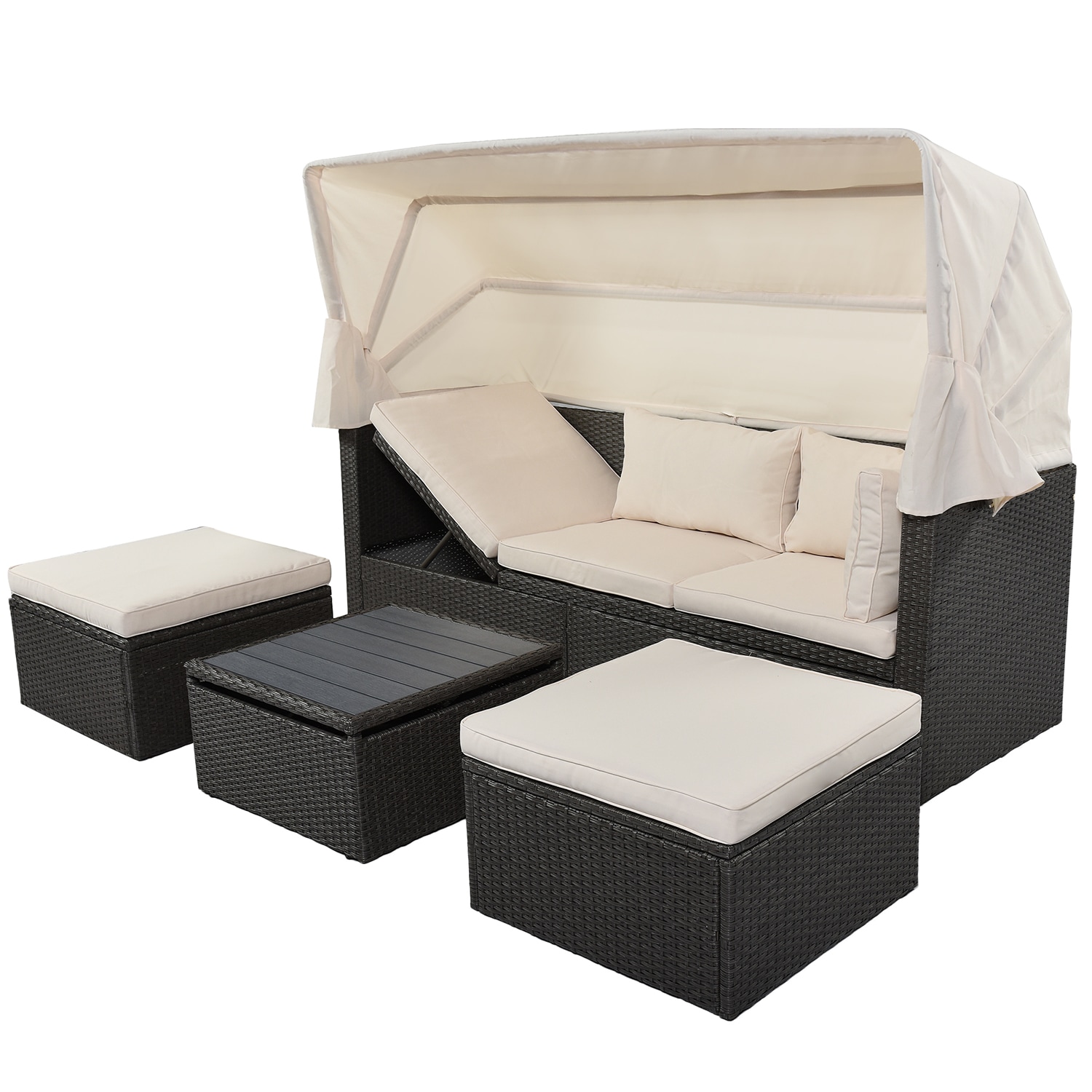 Bybafun YA0200195 Wicker Outdoor Daybed with Beige Cushions and Wicker Frame