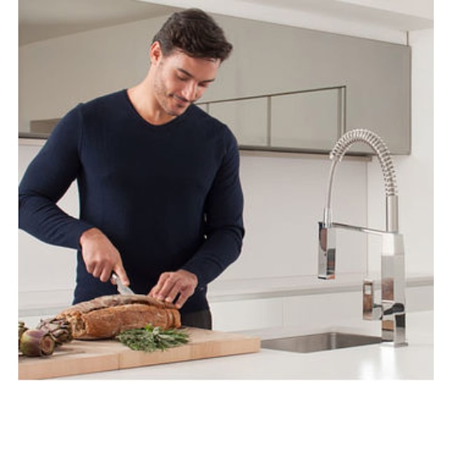 GROHE Eurocube Super Steel 1-Handle Deck-Mount Pre-rinse Handle Kitchen Faucet GROHE Eurocube Super Steel 1-Handle Deck-Mount Pre-rinse Handle Kitchen Faucet