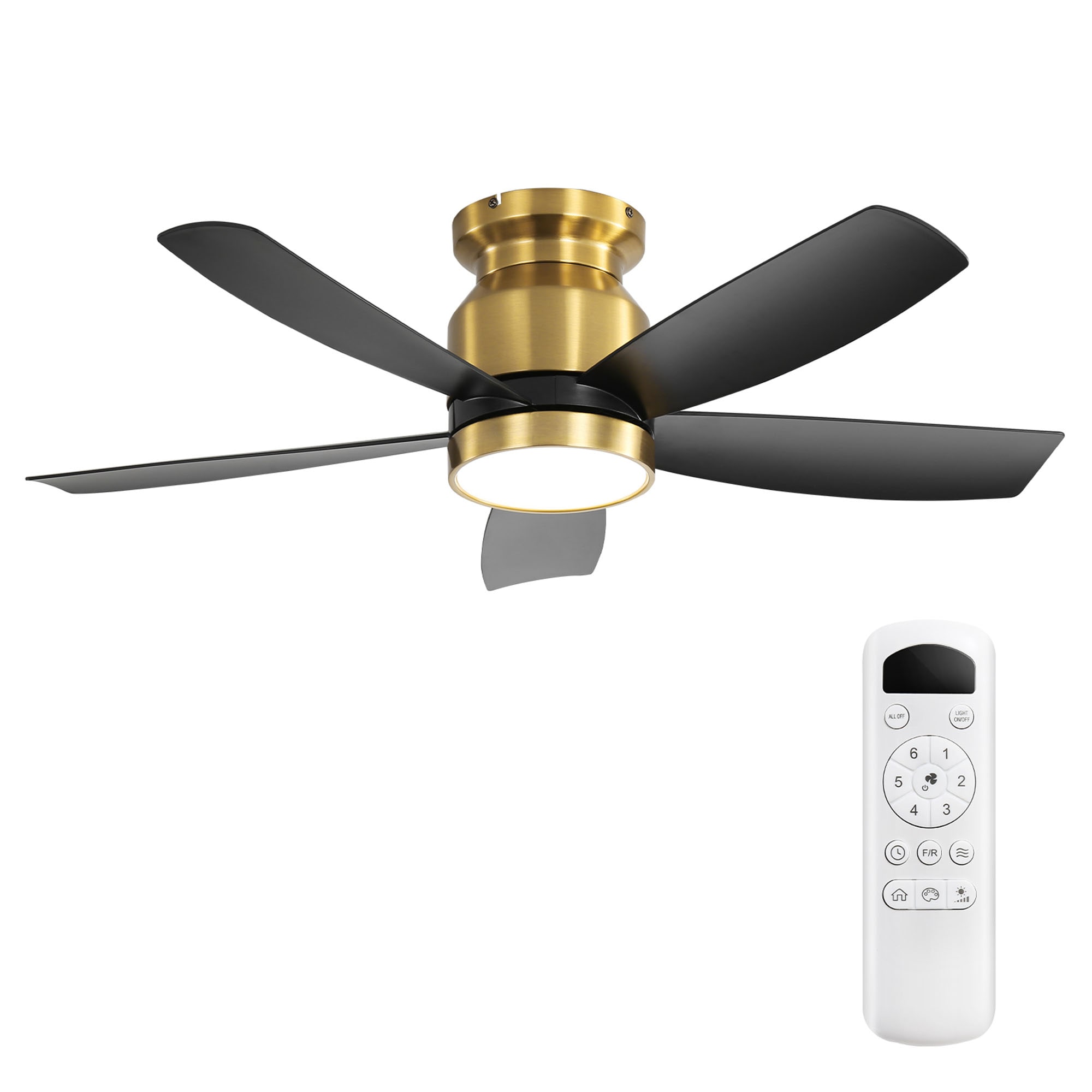SINOFURN SYB510063BK 42-in Color-Changing Integrated LED Flush Mount Gold + Black with ABS Blades Ceiling Fan With Light - Remote Included ( 5 -Blade )