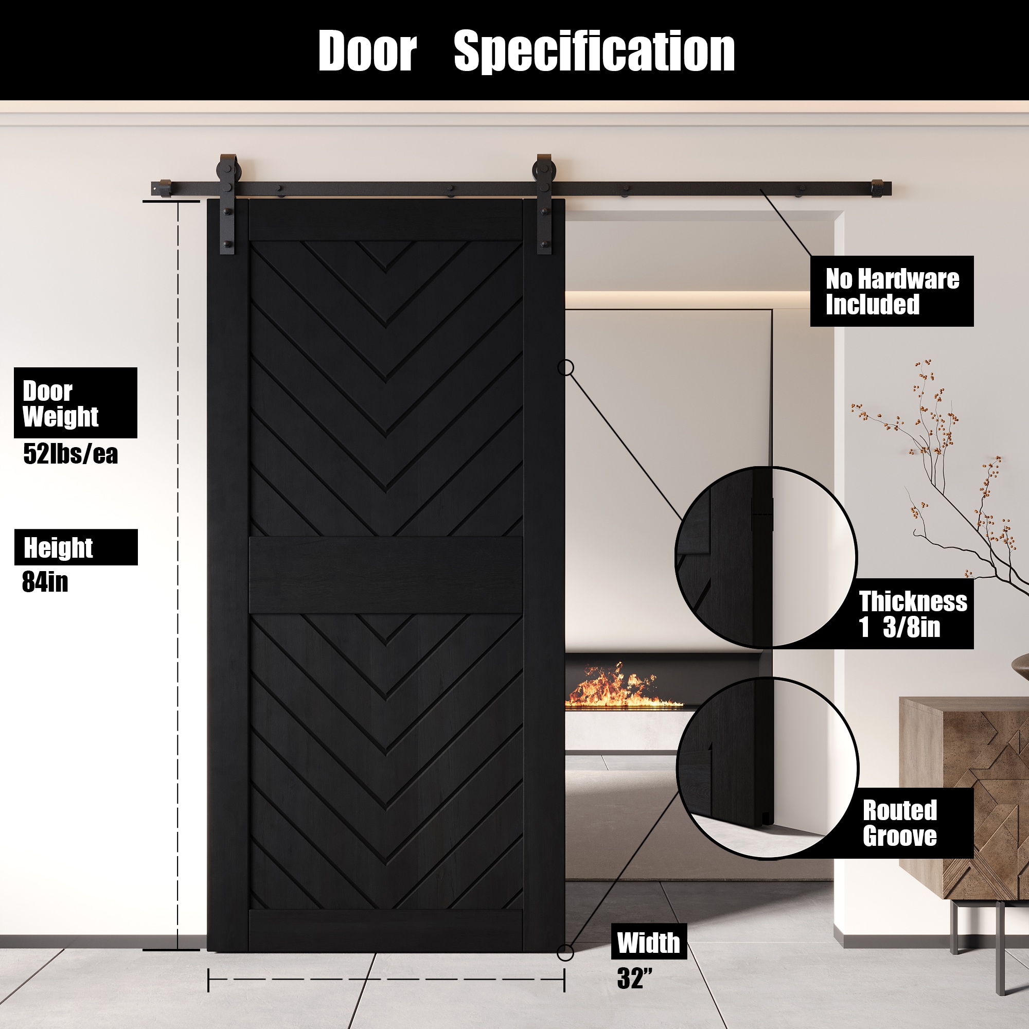 HOMACER JT3-3284-BK Barn-Doors - View #2