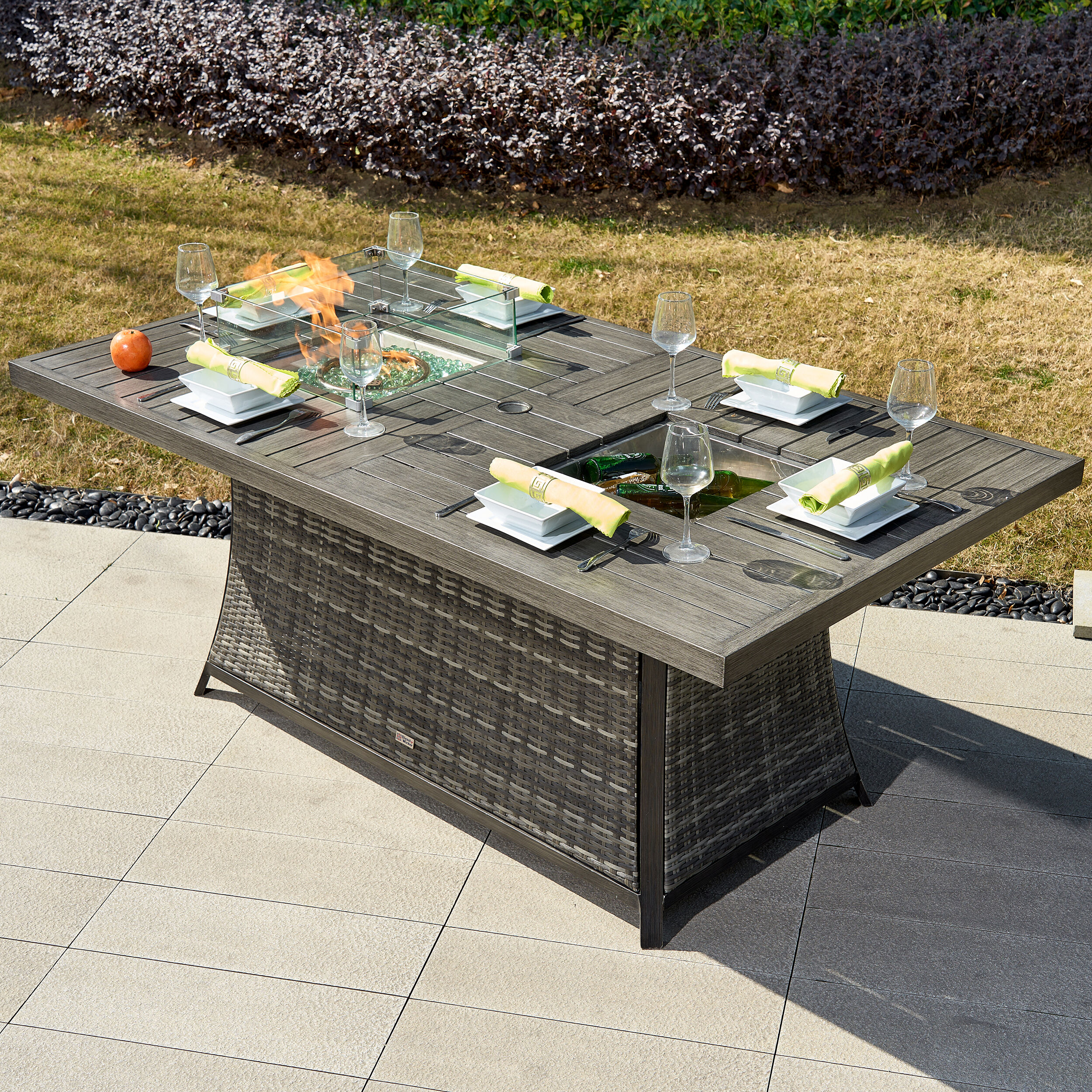 Moda Furnishings 1106FI-T-G AMBER Rectangle Wicker Outdoor Dining 39.37-in W x 70.87-in L