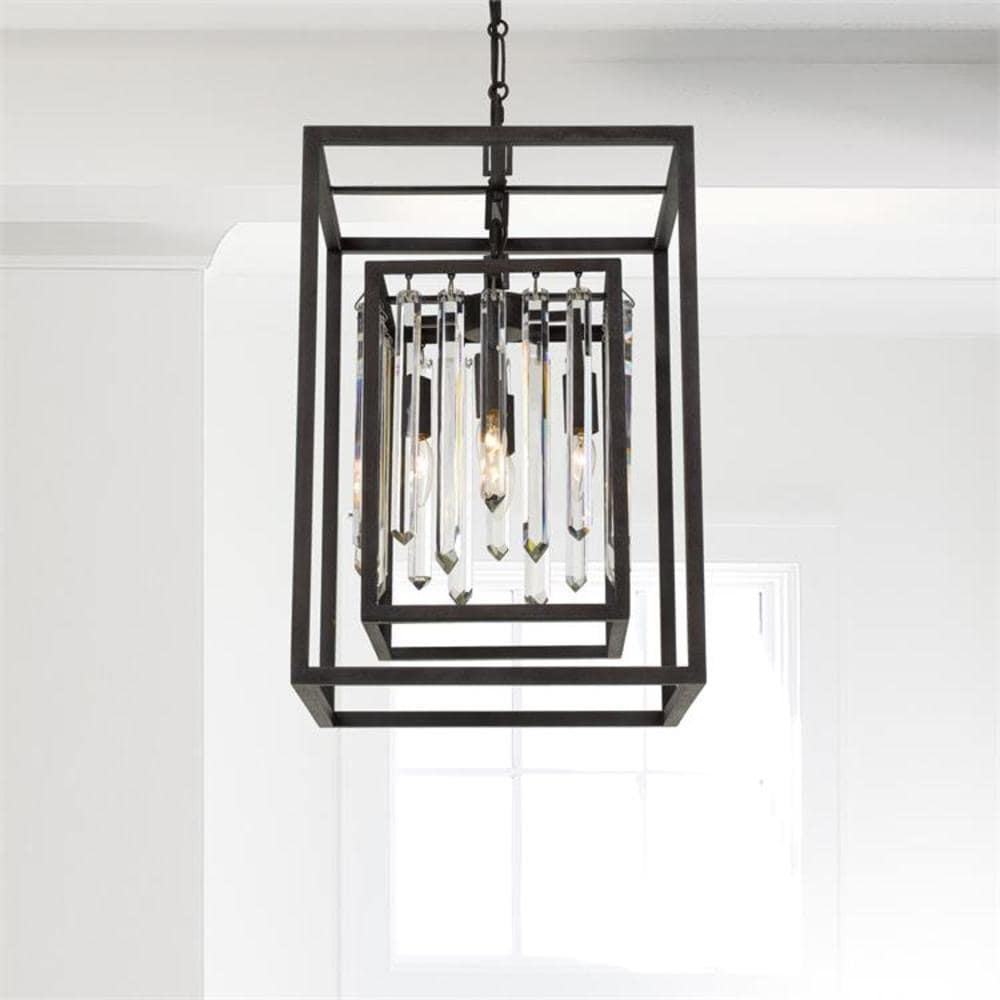 Mini Forged Bronze Cage Chandelier with Crystal Beads