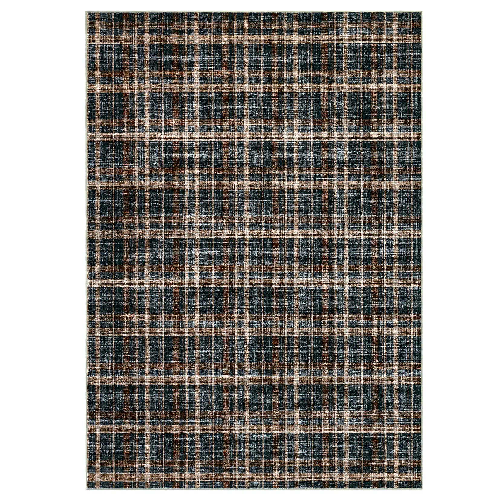Qeetex LSN-PHK-33L5L6GR 8 x 10 ft Polyester Pearl Velvet Black Brown Rectangular Hallway Bathroom Entryway Kitchen Office Foldable Grid Printed Modern Washable Area Rug