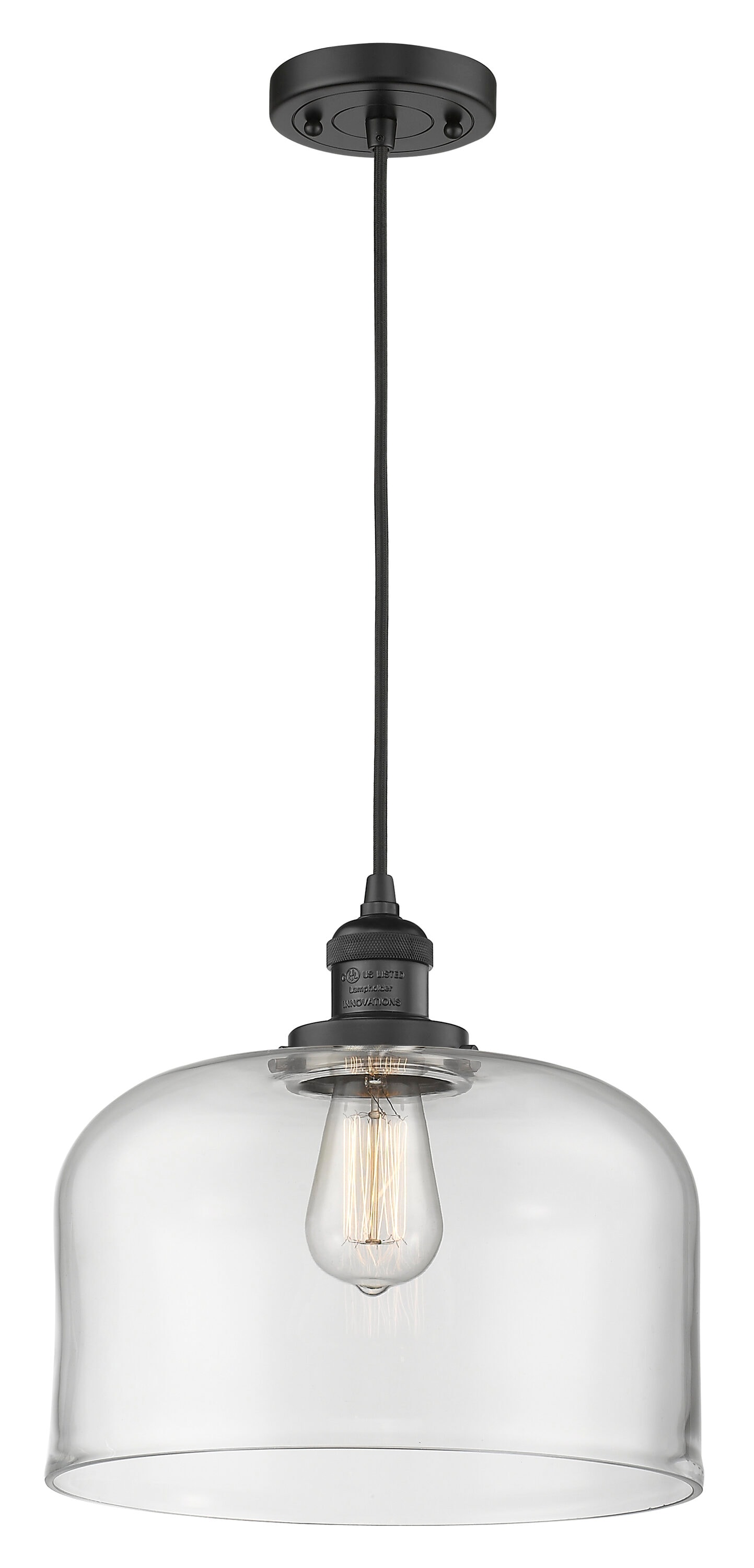 Innovations Lighting 201C-BK-G72-L Bell Matte Black Modern/contemporary Clear glass Bell Mini Hanging Pendant light