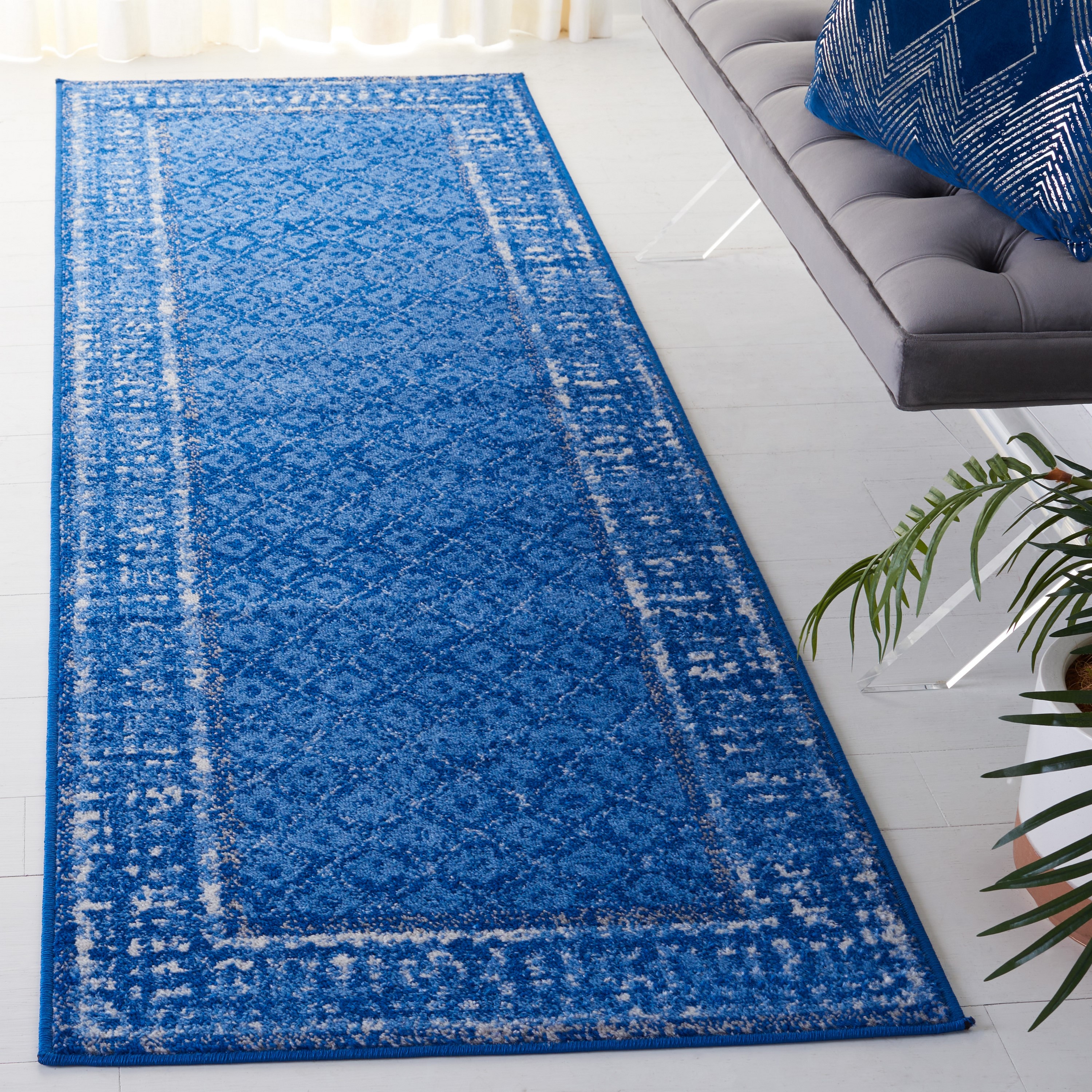 Safavieh ADR110F-214 Adirondack Tabriz 2 x 14 (ft) Loomed Polypropylene Light Blue/Dark Blue Rectangular Indoor Distressed/Overdyed Vintage Runner rug