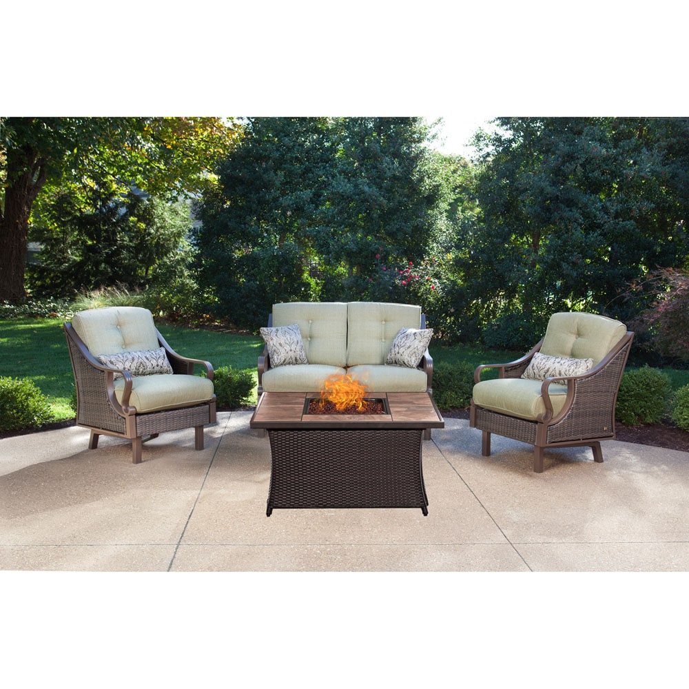 Hanover Ventura 4-Piece Patio Conversation Set with Green Cushions in ...