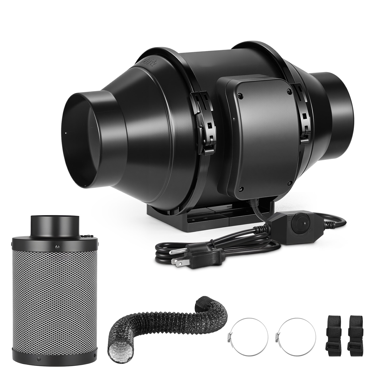Tinyhomie 4 Air Filtration Kit 180 CFM Inline Duct Fan with Speed Controller Carbon Filter Ducting Ventilation System for Heating Cooling Booster Grow Tents Hydroponics