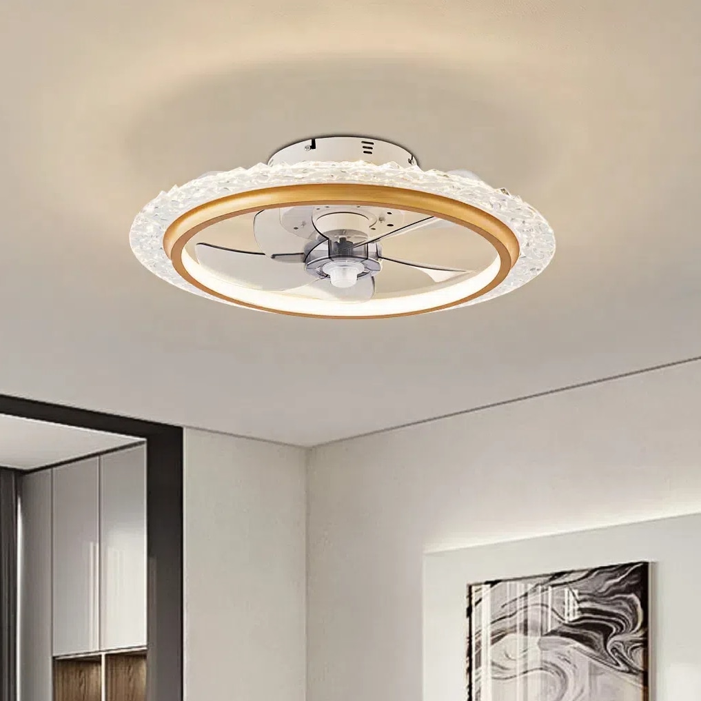 Oukaning JZUCOD5H99HCX DC Reverse 20-in Color-Changing Integrated LED Flush Mount Gold Stepless Dimming with ABS Blades Fandelier Ceiling Fan With Light - Remote Included ( 5 -Blade )