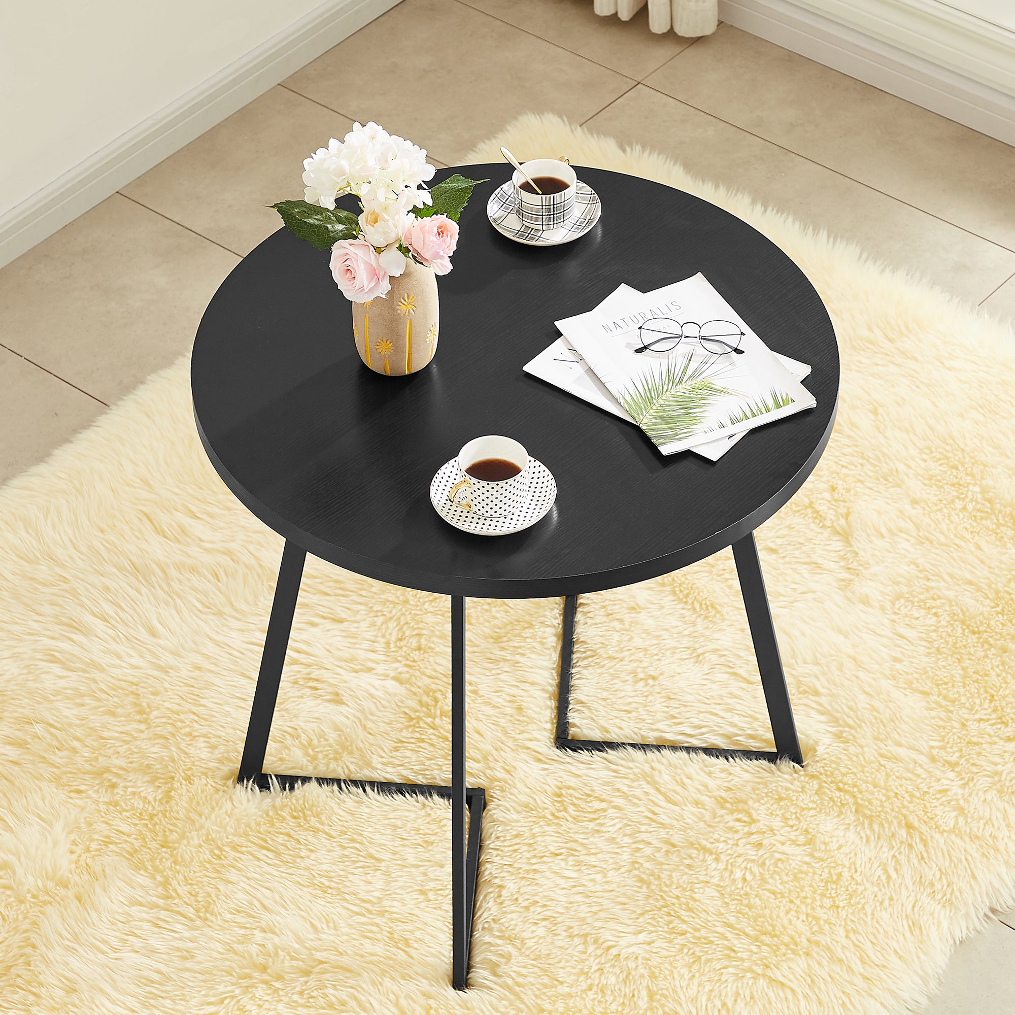 Vecelo LOE-MX-TBL11-BLK Wing-Shaped Frame Round Dining Room Table
