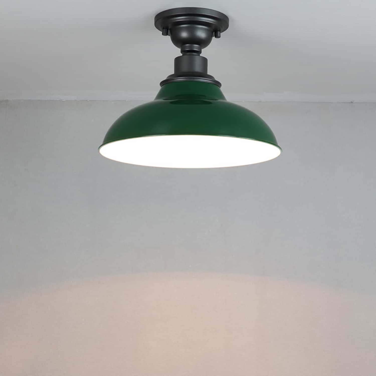 Green Industrial Semi Flush Mount Barn Style Ceiling Light
