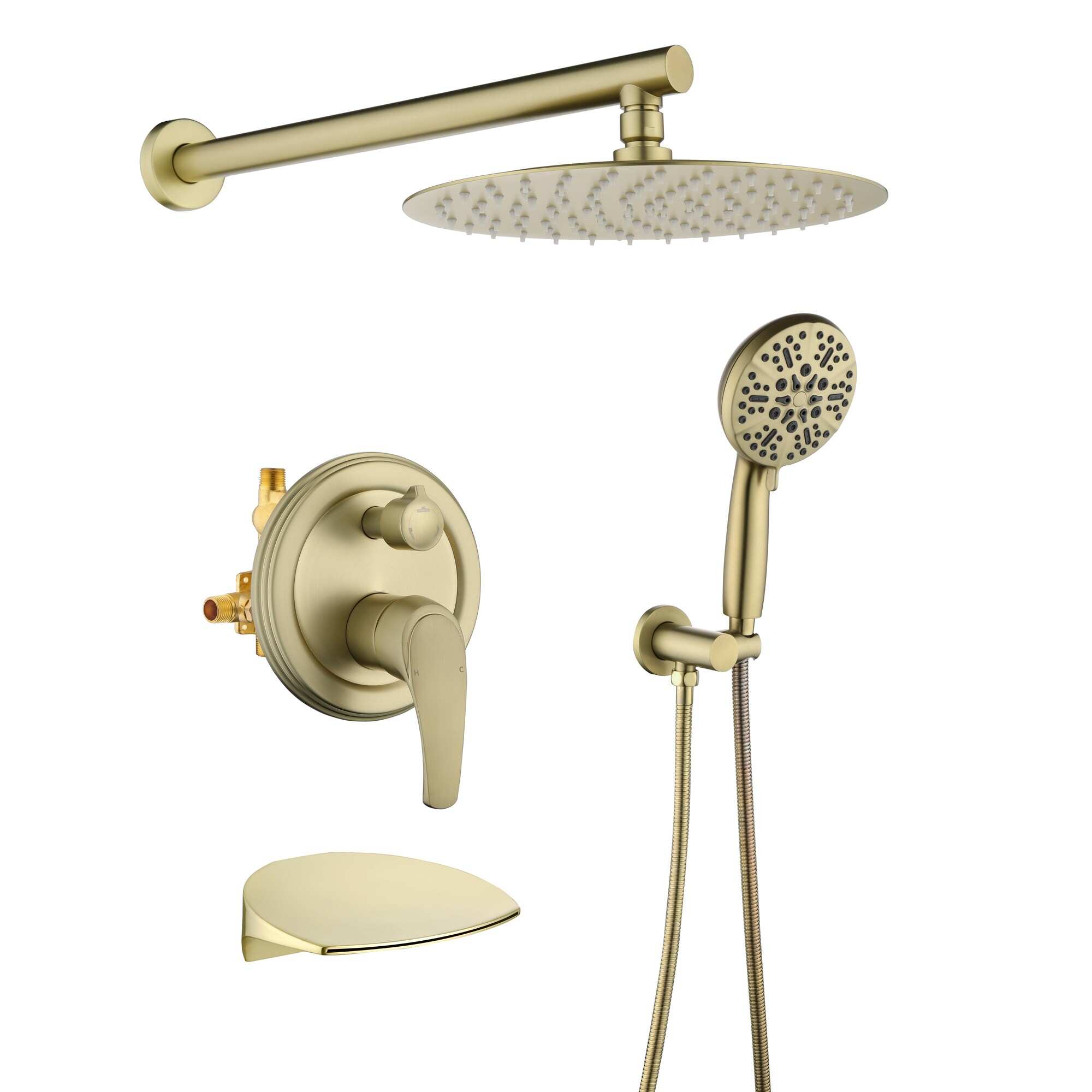 Nestfair SMD0542G 7 -Settings Brushed Gold 10-in Round Dual/Combo Rain Shower Head 1.8 GPM