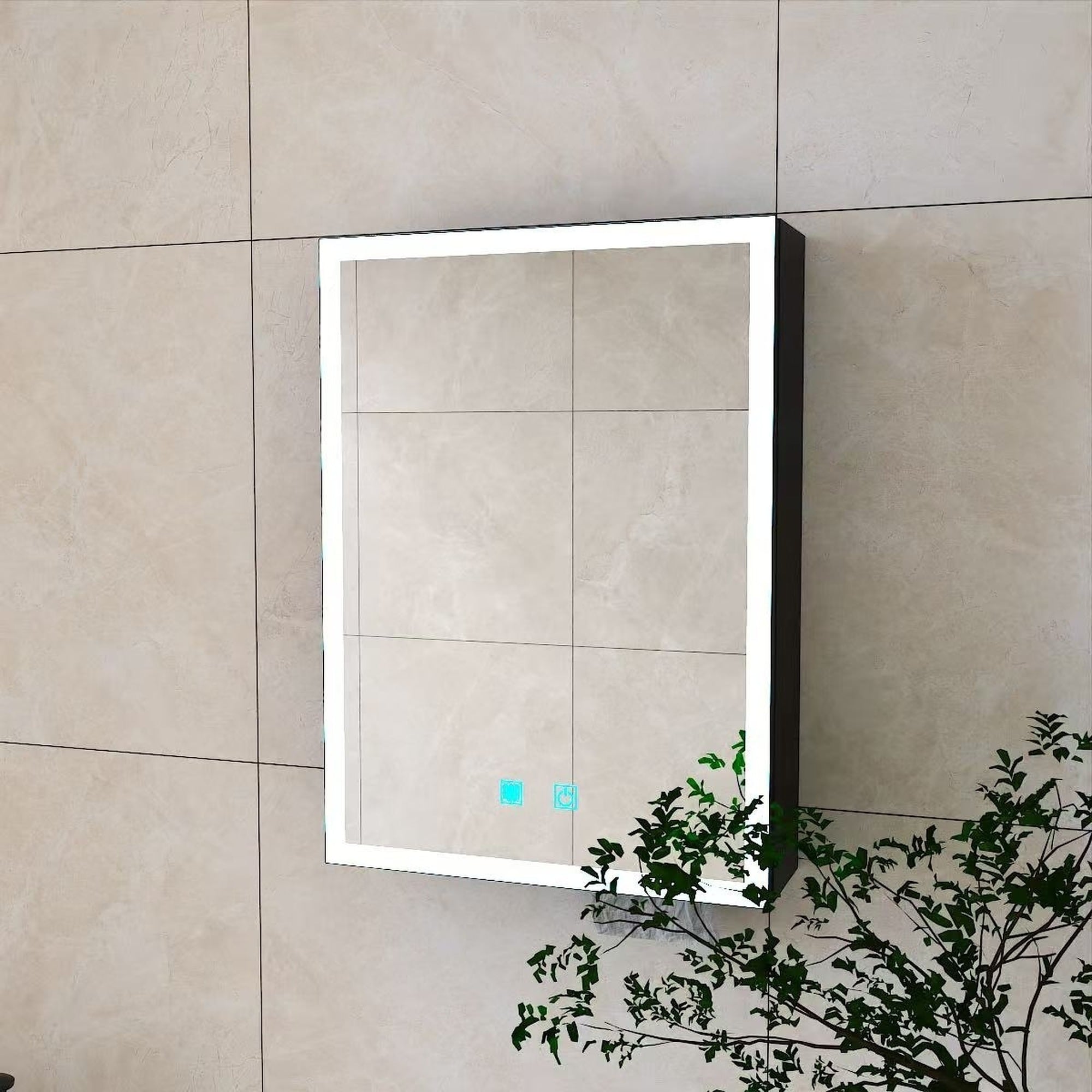 IAK 16 inch x 22 inch Black Aluminum LED Bathroom Medicine Cabinet with Anti-Fogging Mirror and Single-Color White Light