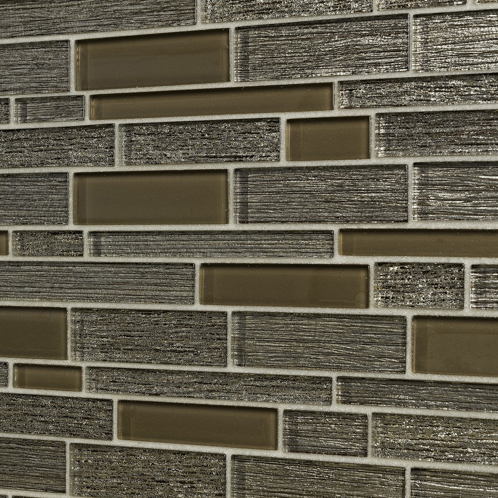 Elida Ceramica LW091018ST Sparkle Sparkling Terrain Brown 12-in x 13-in Glossy Glass Linear Mosaic Wall Tile ( 0.97-sq ft Piece )