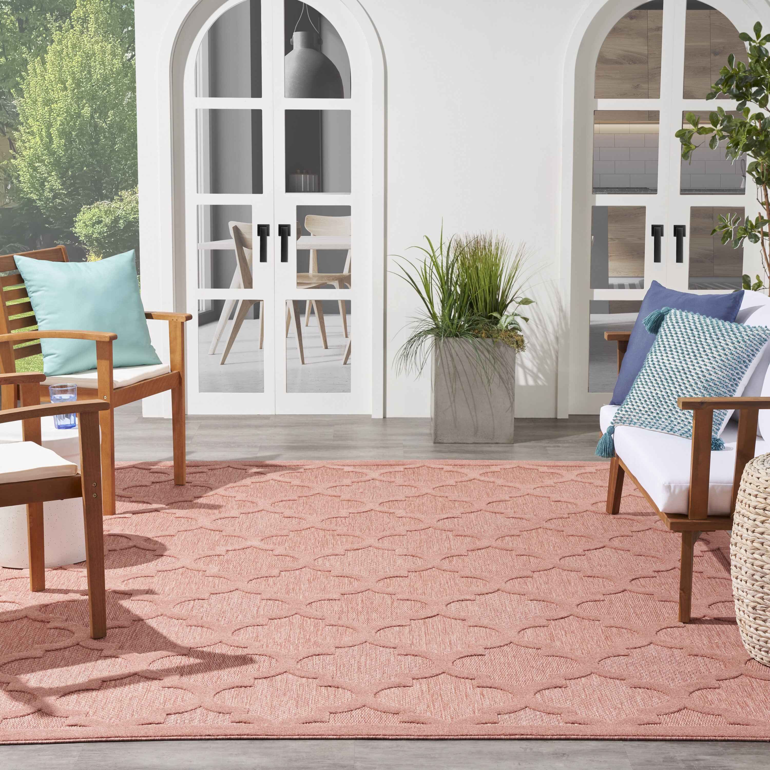 Coral and Orange Trellis 9' x 12' Synthetic Area Rug