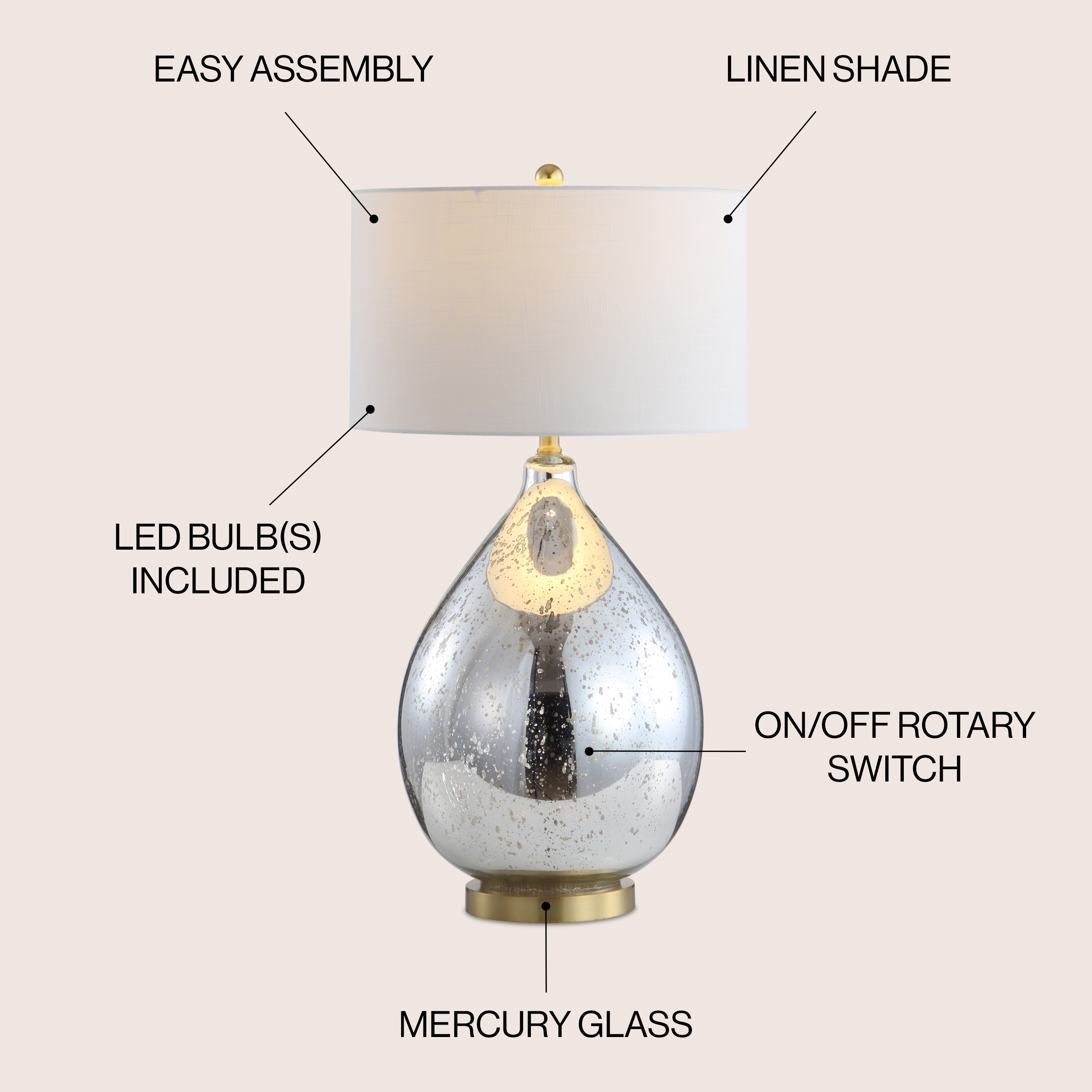 Oversized White and Brass Teardrop Table Lamp with Linen Shade