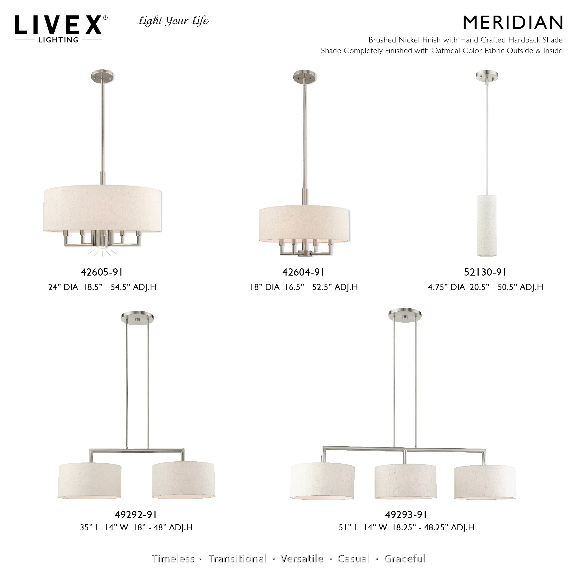 Contemporary Brushed Nickel Mini Pendant with Oatmeal Fabric Shade