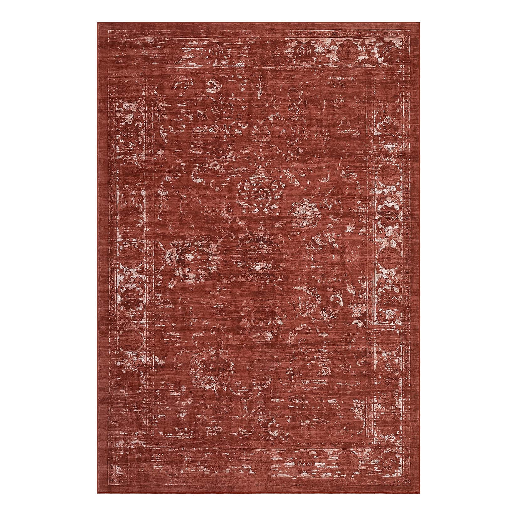 Qeetex LSN-PHO-16DD07E9 9 x 12 ft Polyester Pearl Velvet Orange Red Rectangular Hallway Bathroom Entryway Kitchen Office Foldable Chrysanthemum Printed Persian Washable Area Rug