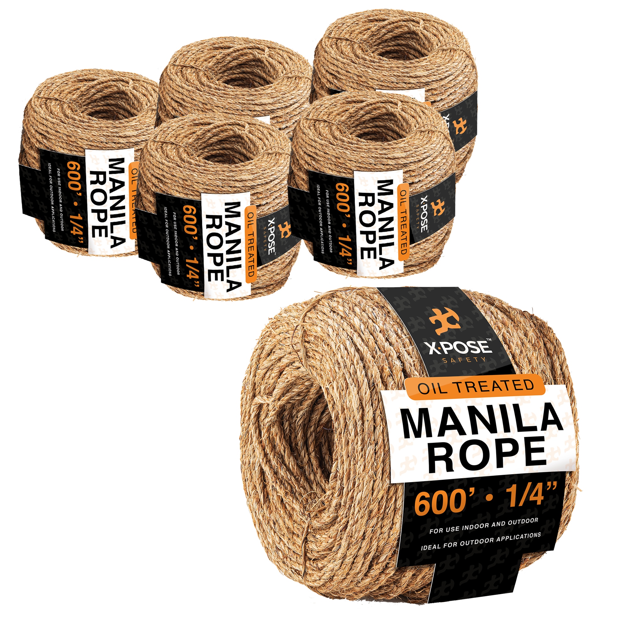 XPOSE SAFETY Manila Rope - 1/4 Inch Rope 600 Ft - 3 Strand Cordage
