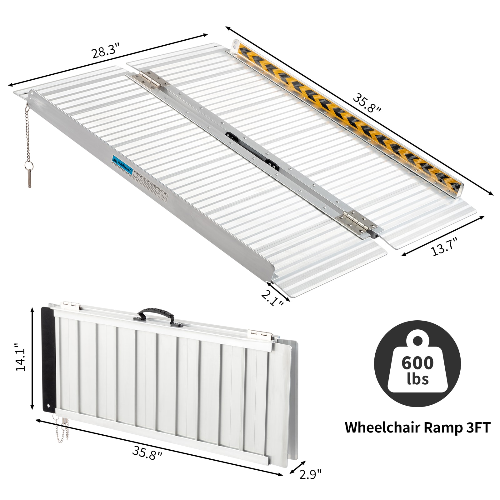 Winado 3-ft x 28-in Aluminum Folding Wheelchair Ramp in the Wheelchair ...