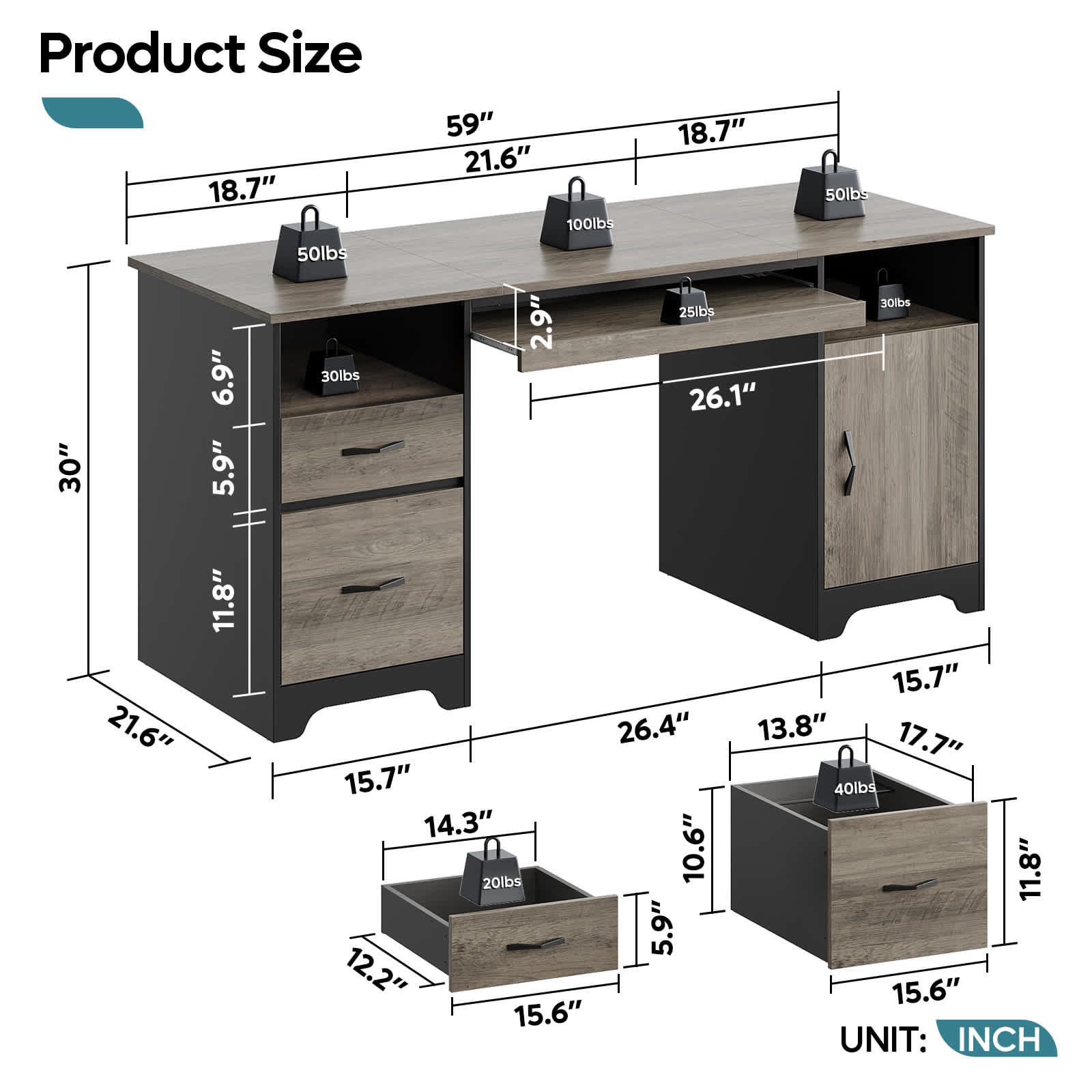 Bestier LOW-H104515M-GRW desks - View #5