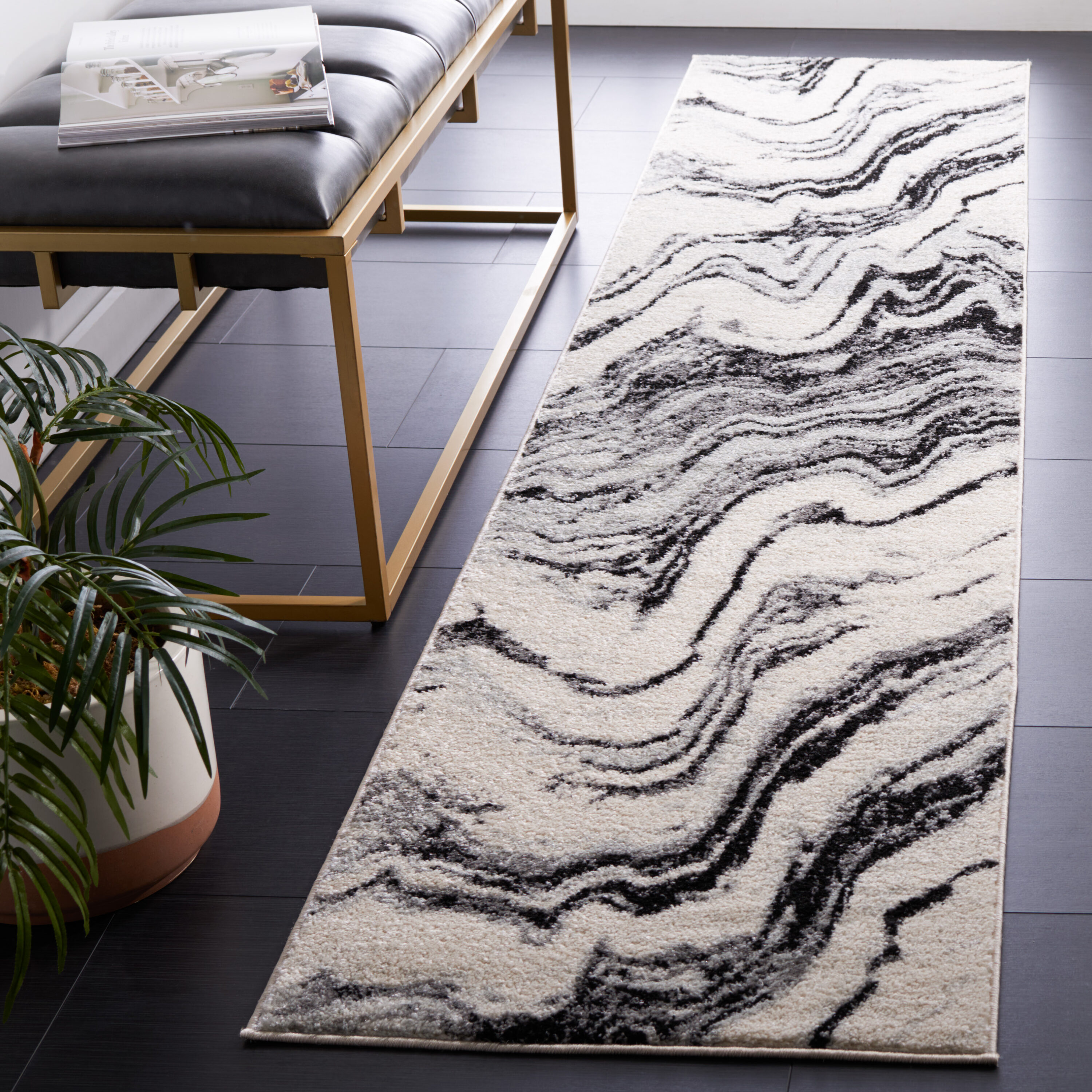 Tulum 274A Ivory Black 2 x 9 Rectangular Runner rug