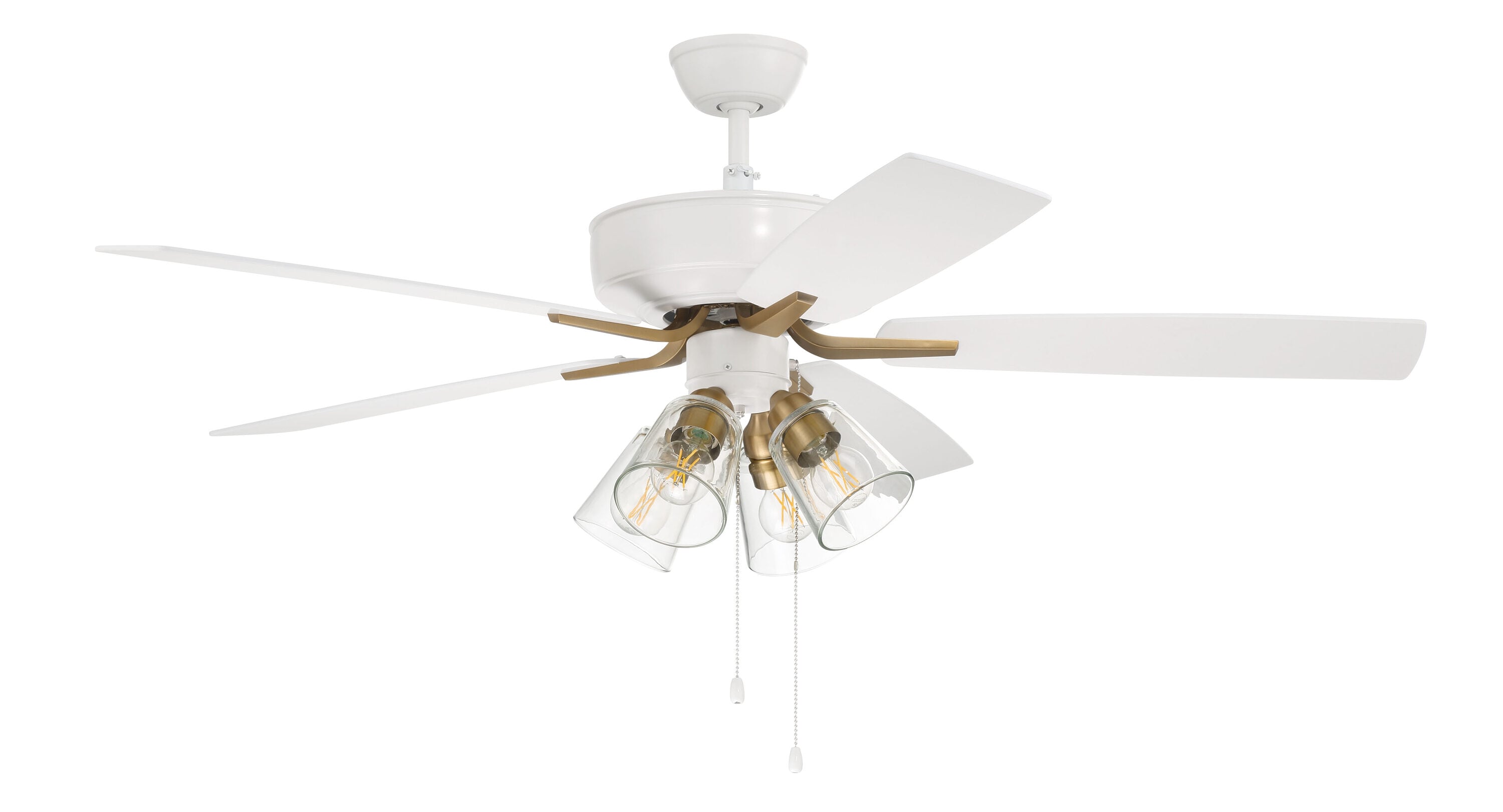White Satin Brass 52" Ceiling Fan with Clear Glass Light