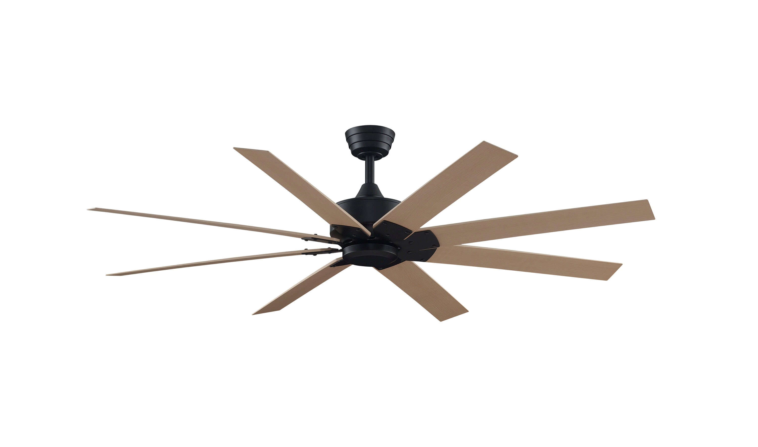 Fanimation FPD7912BBL-64N Levon Custom 64-in Outdoor Smart Black with Natural Blades Ceiling Fan Light Kit Compatible - Remote Included ( 8 -Blade )