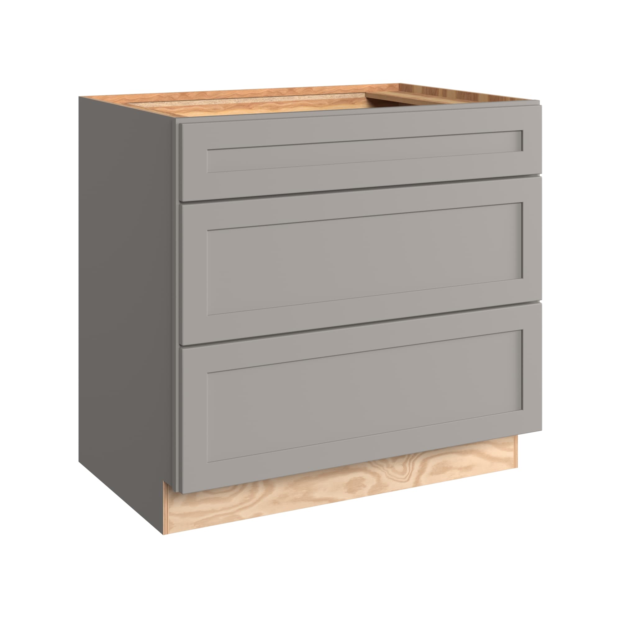 KraftMaid Momentum BD36.3G81 Deveron 36-in W x 34.5-in H x 24-in D Pebble Grey 3 -Drawers Drawer Base Fully assembled Plywood Cabinet Recessed Panel Shaker