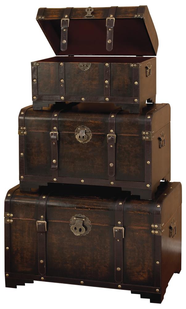 Grayson Lane 39409 50 -lb Dark Brown Nesting Vintage Upholstered Wood Storage Trunk