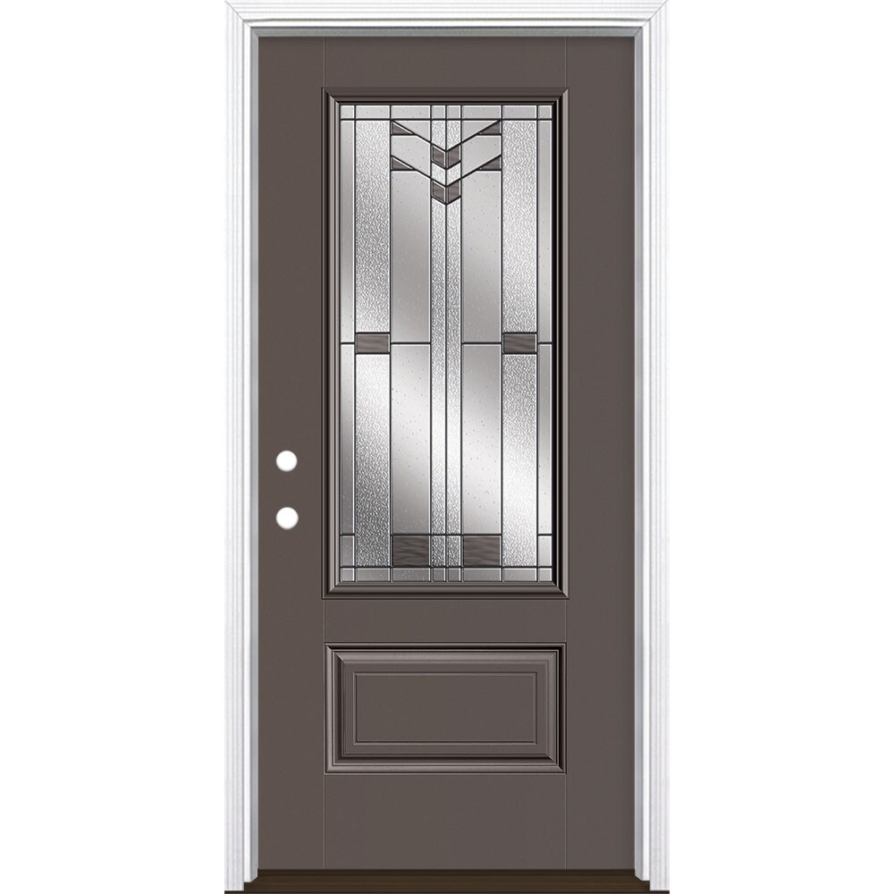 Masonite 3420364 Frontier 36-in x 80-in x 4-9/16-in Fiberglass 3/4 lite Right-hand inswing Timber Gray Painted Prehung Front Door with Brickmould Insulating core
