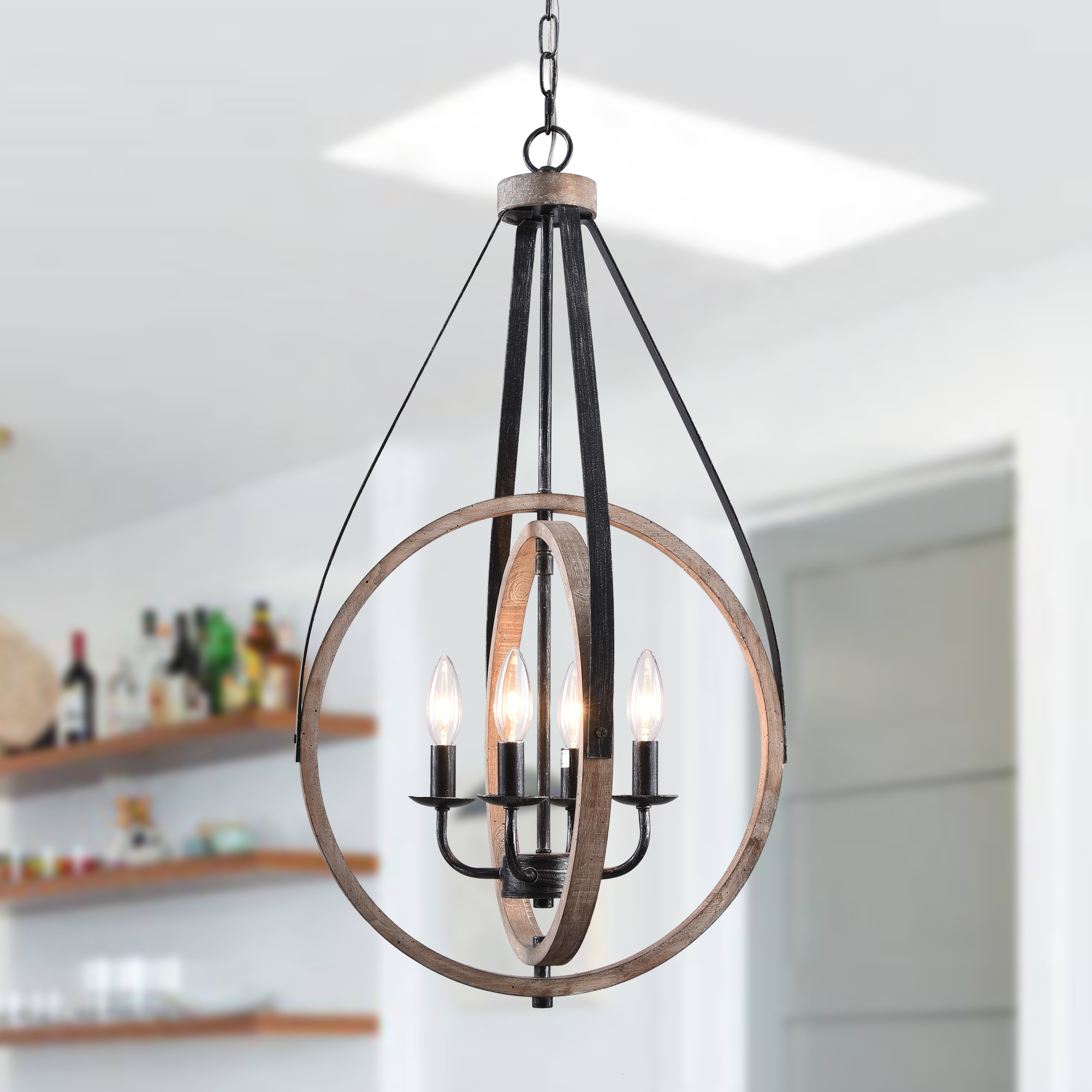 Cusp Barn FC4063-4H FC4063 4 -Light Brushed Brown Farmhouse Cage Wood For Use in Bedrooms, Dining Rooms, Foyers, Kitchens, Living Rooms Chandelier
