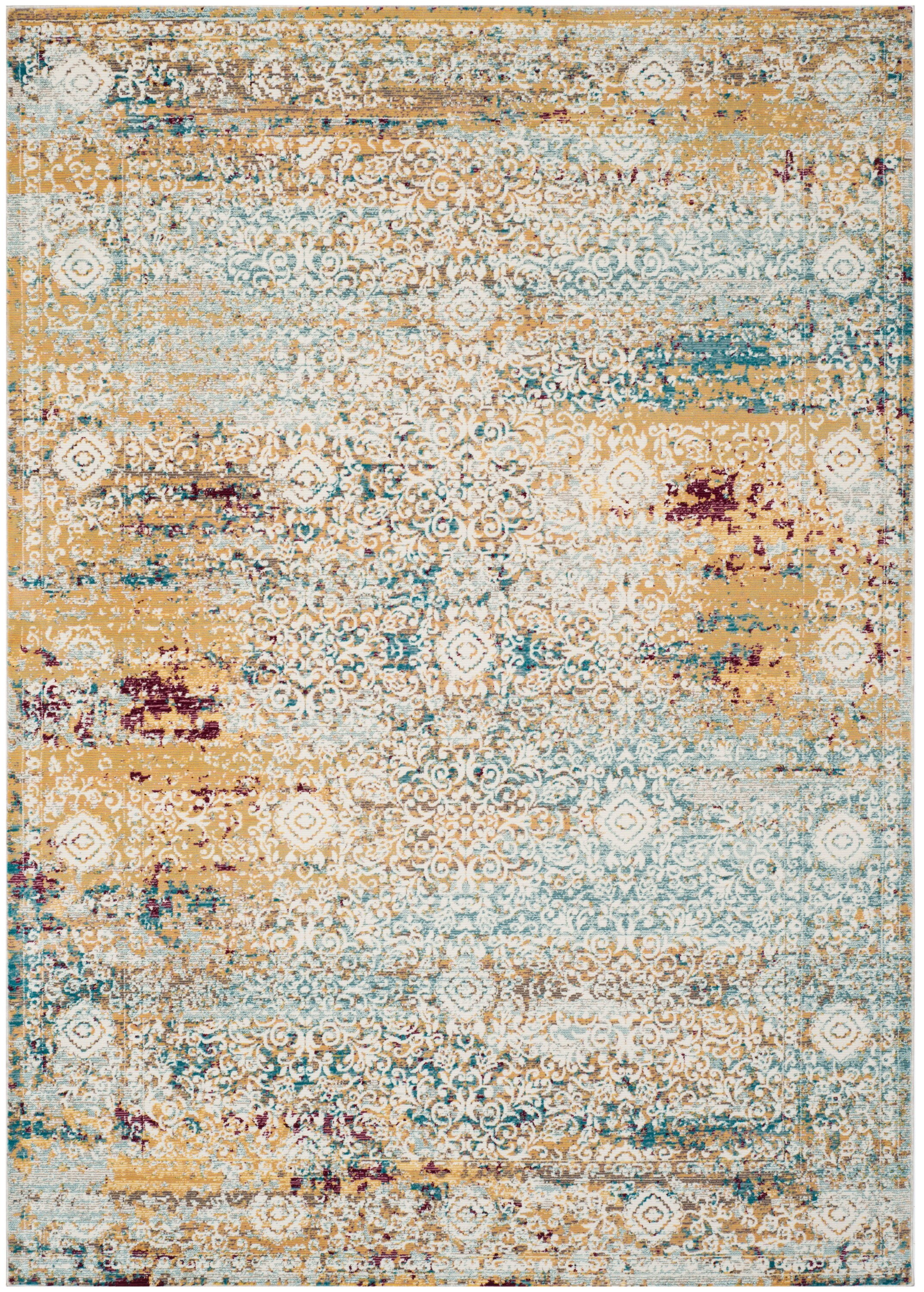 Safavieh ARA183Y-5 Aria Cathrine 5 x 8 (ft) Loomed Polypropylene Yellow/Cream Rectangular Indoor Damask Bohemian/Eclectic Area rug